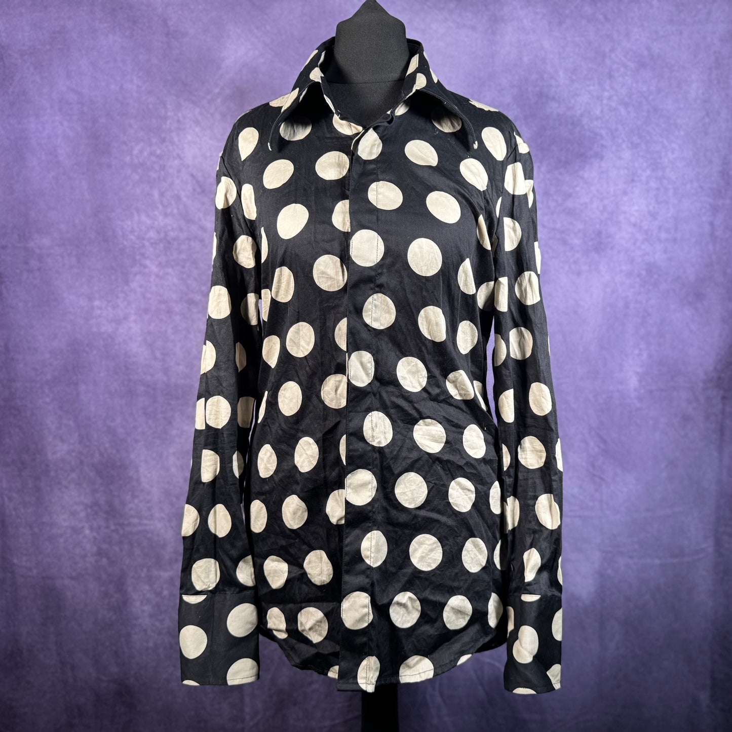 Mens Phix Dagger Collar Polka Dot Shirt Xs Black White Shirt Button