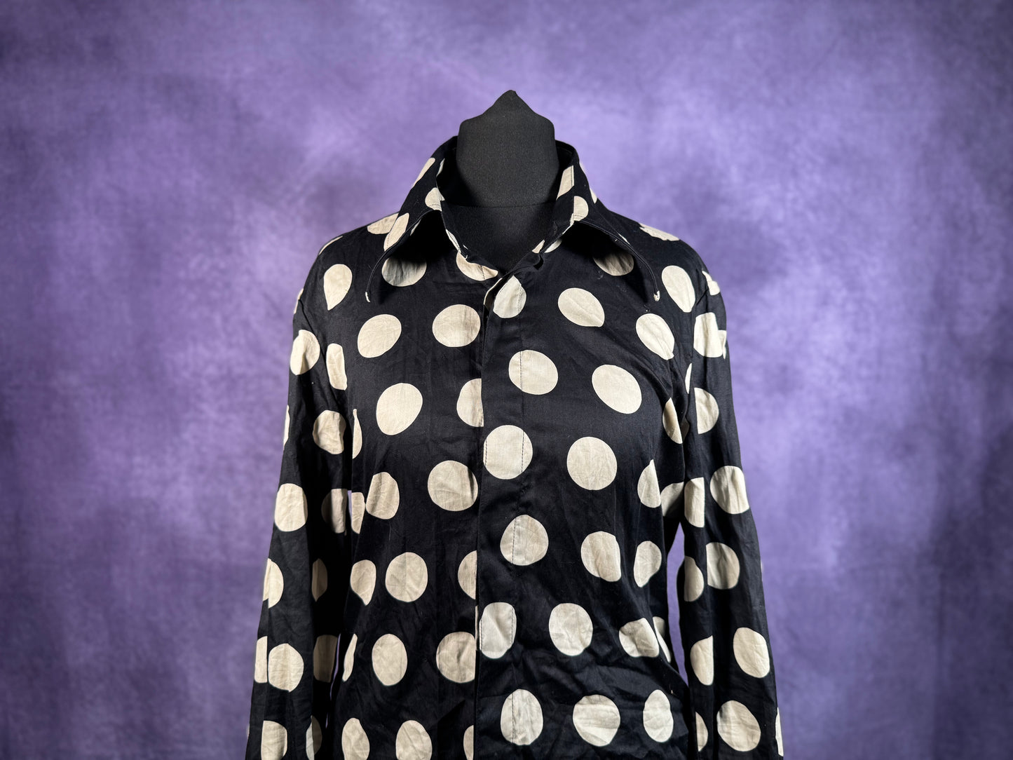 Mens Phix Dagger Collar Polka Dot Shirt Xs Black White Shirt Button