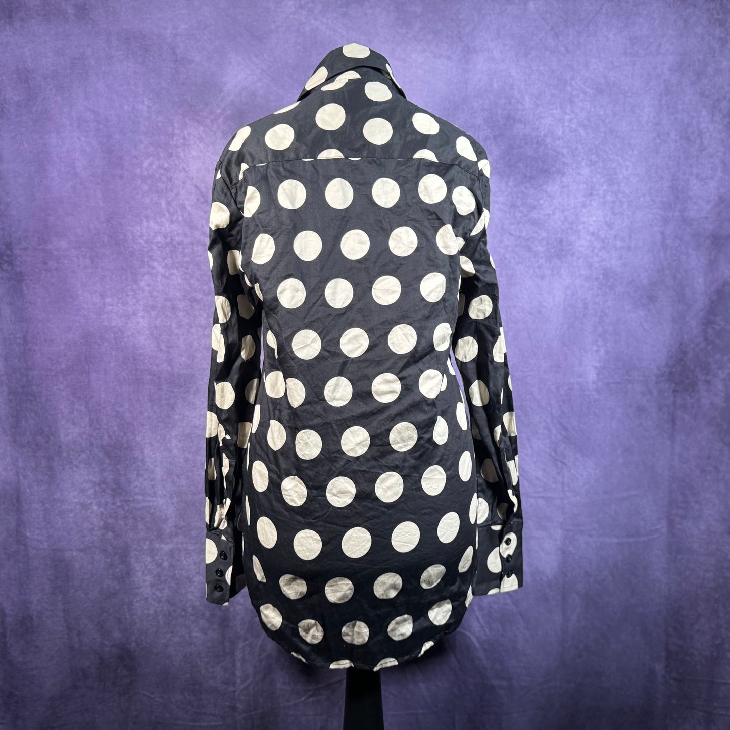 Mens Phix Dagger Collar Polka Dot Shirt Xs Black White Shirt Button