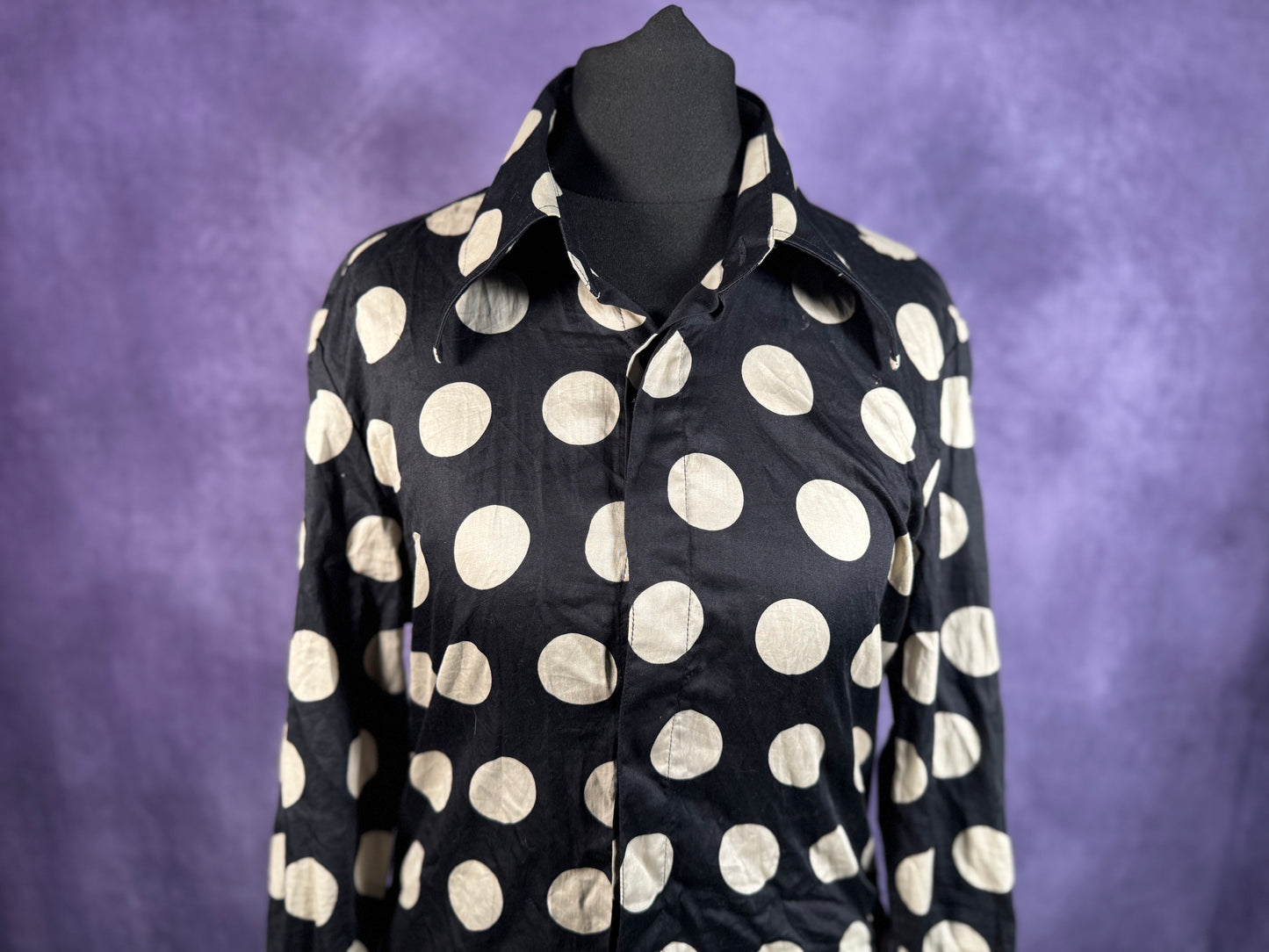 Mens Phix Dagger Collar Polka Dot Shirt Xs Black White Shirt Button