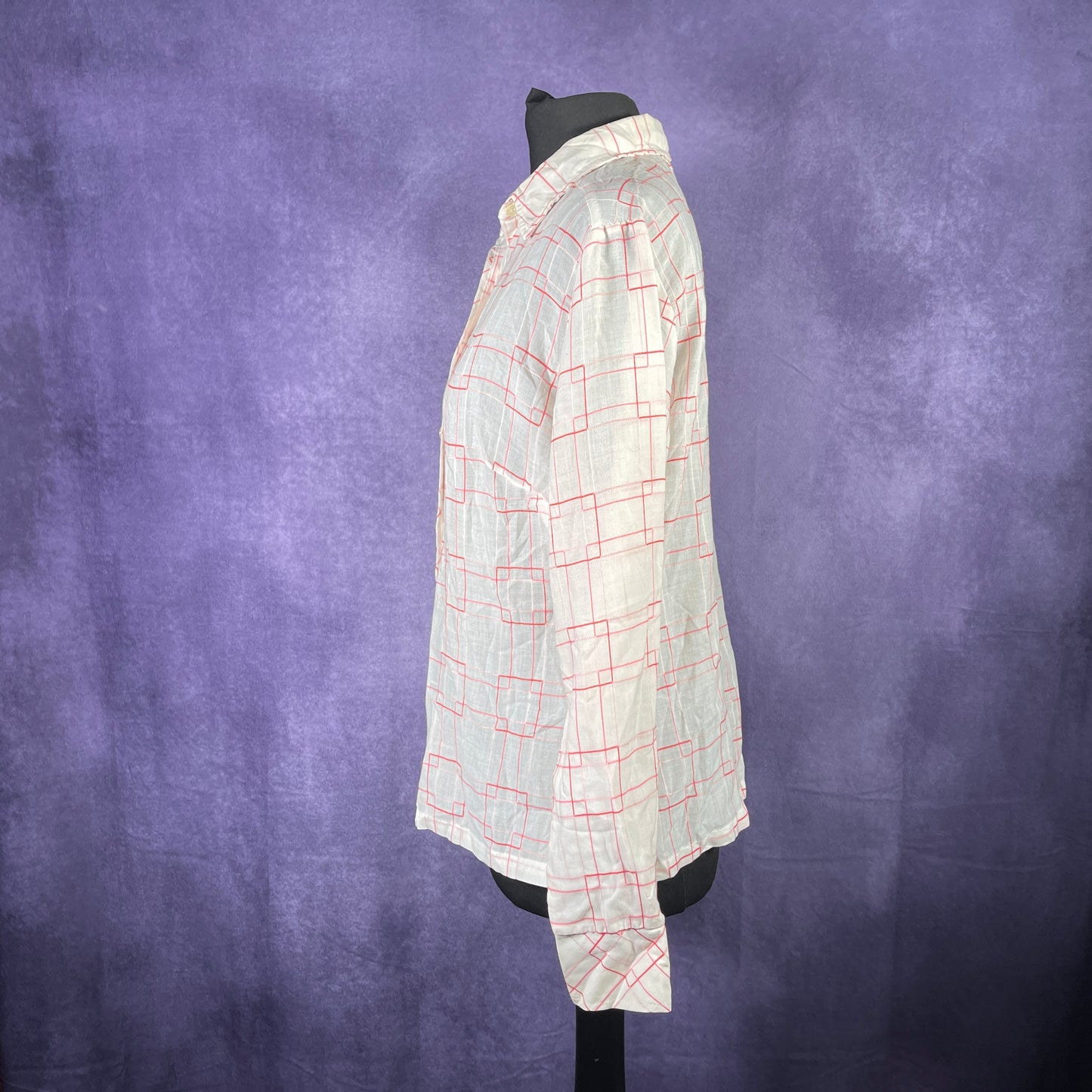 Vintage 1970s Teagal Ladies White Red Pink 70s Patterned Shirt Large