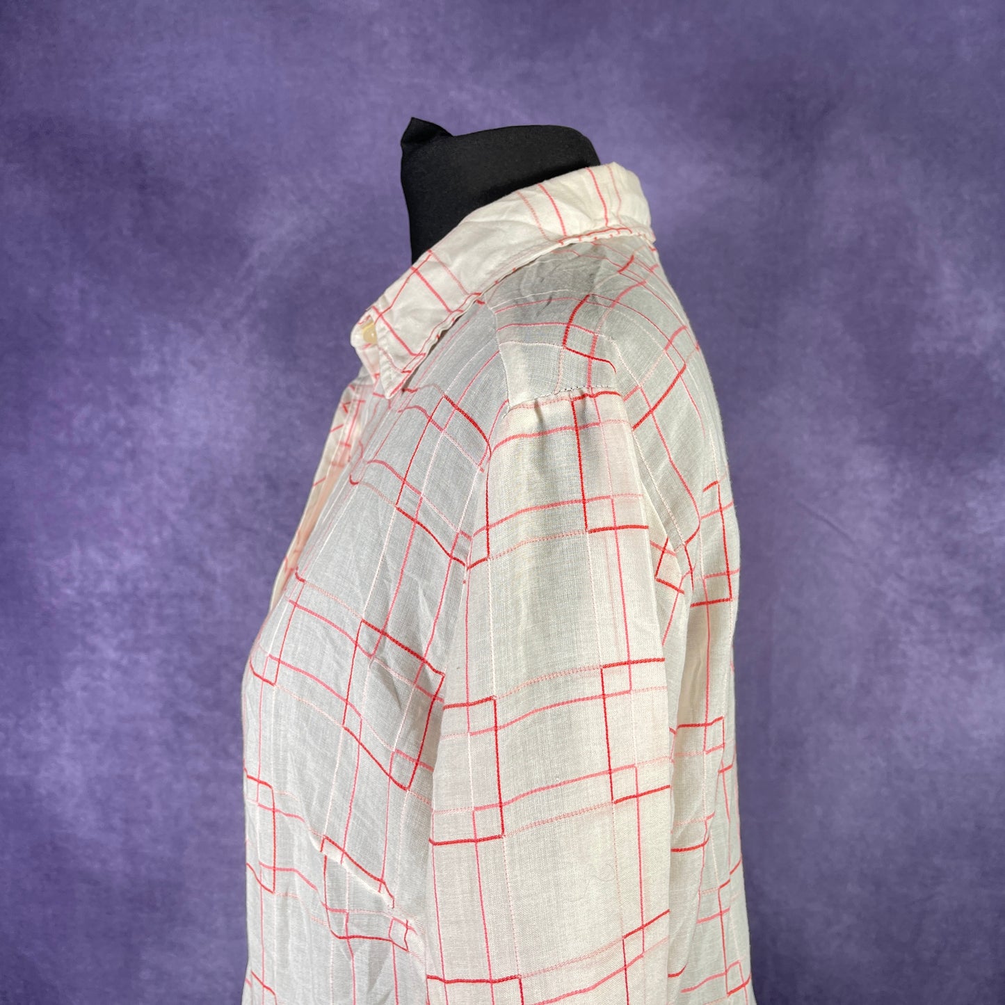 Vintage 1970s Teagal Ladies White Red Pink 70s Patterned Shirt Large