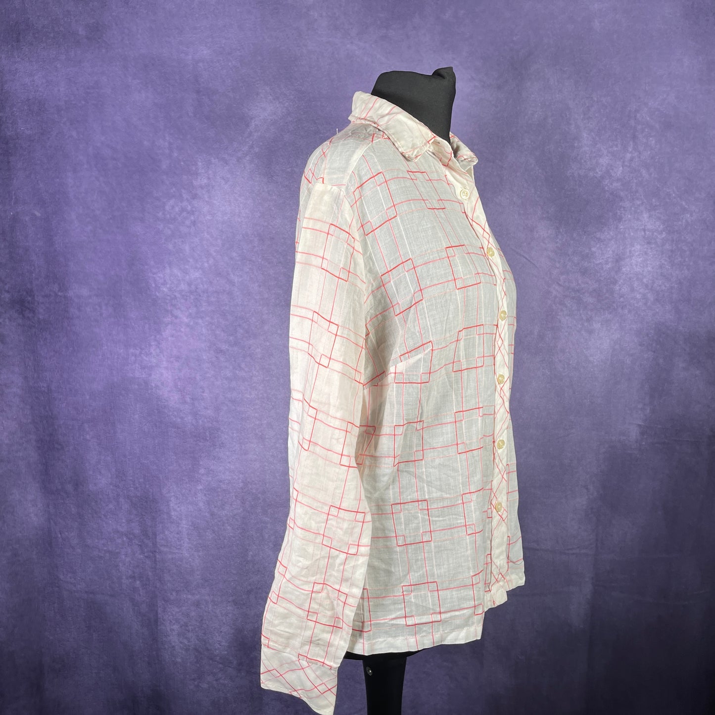 Vintage 1970s Teagal Ladies White Red Pink 70s Patterned Shirt Large