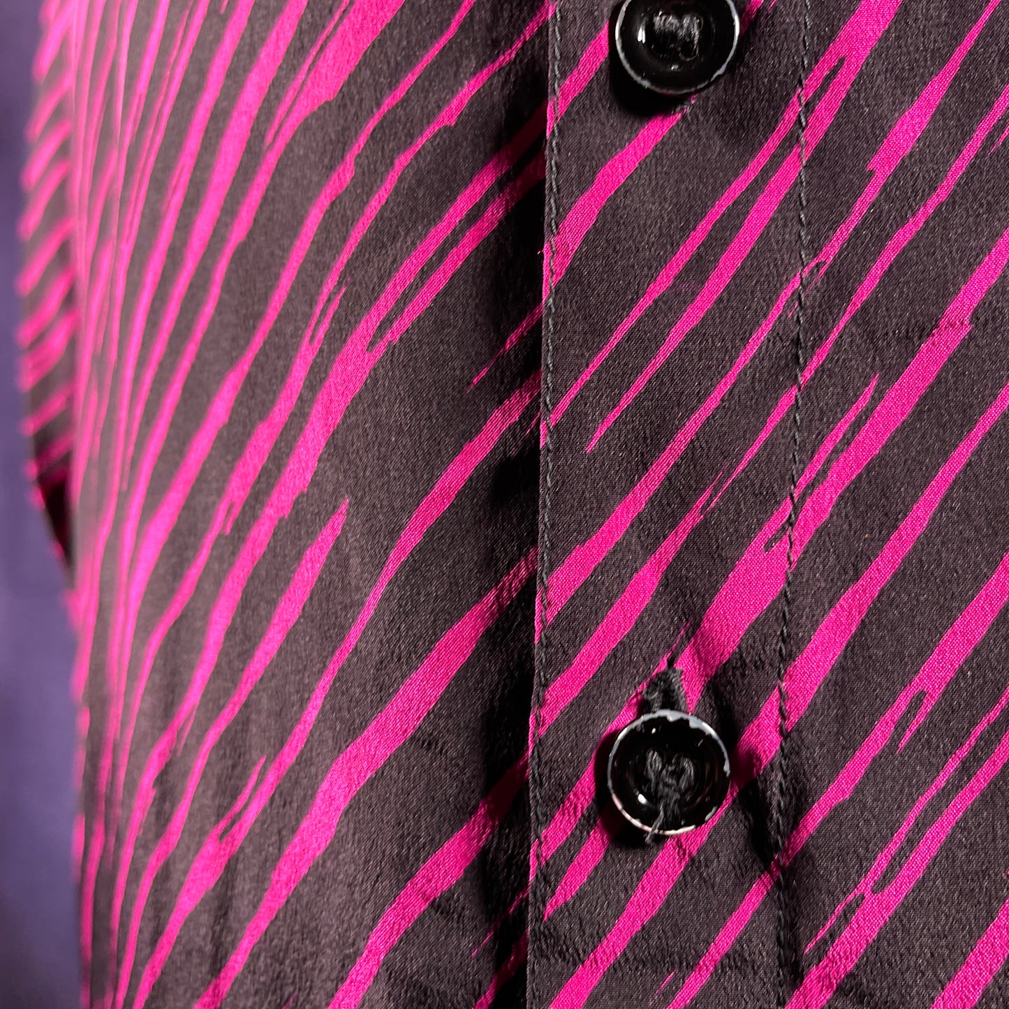 Vintage 1980s Women's Guy Laroche Silk Shirt Black Pink Button Up