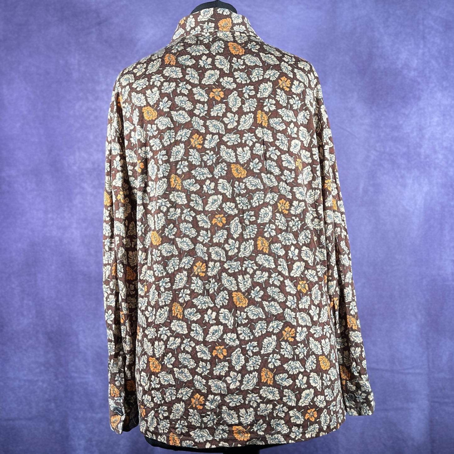 Vintage 1970s Woman's Ladies Brown Leaf Dagger Collar Shirt Large