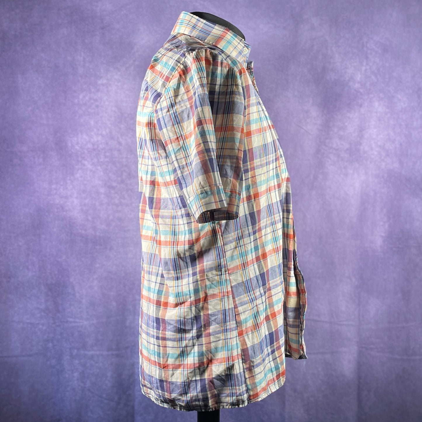 Vintage 1970s 80s Mens White Multi-Coloured Check Dagger Collar