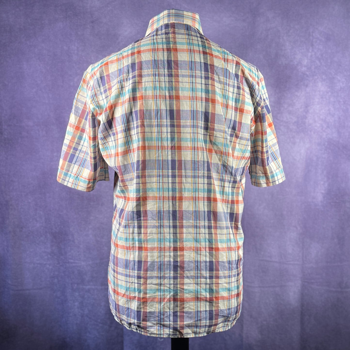 Vintage 1970s 80s Mens White Multi-Coloured Check Dagger Collar