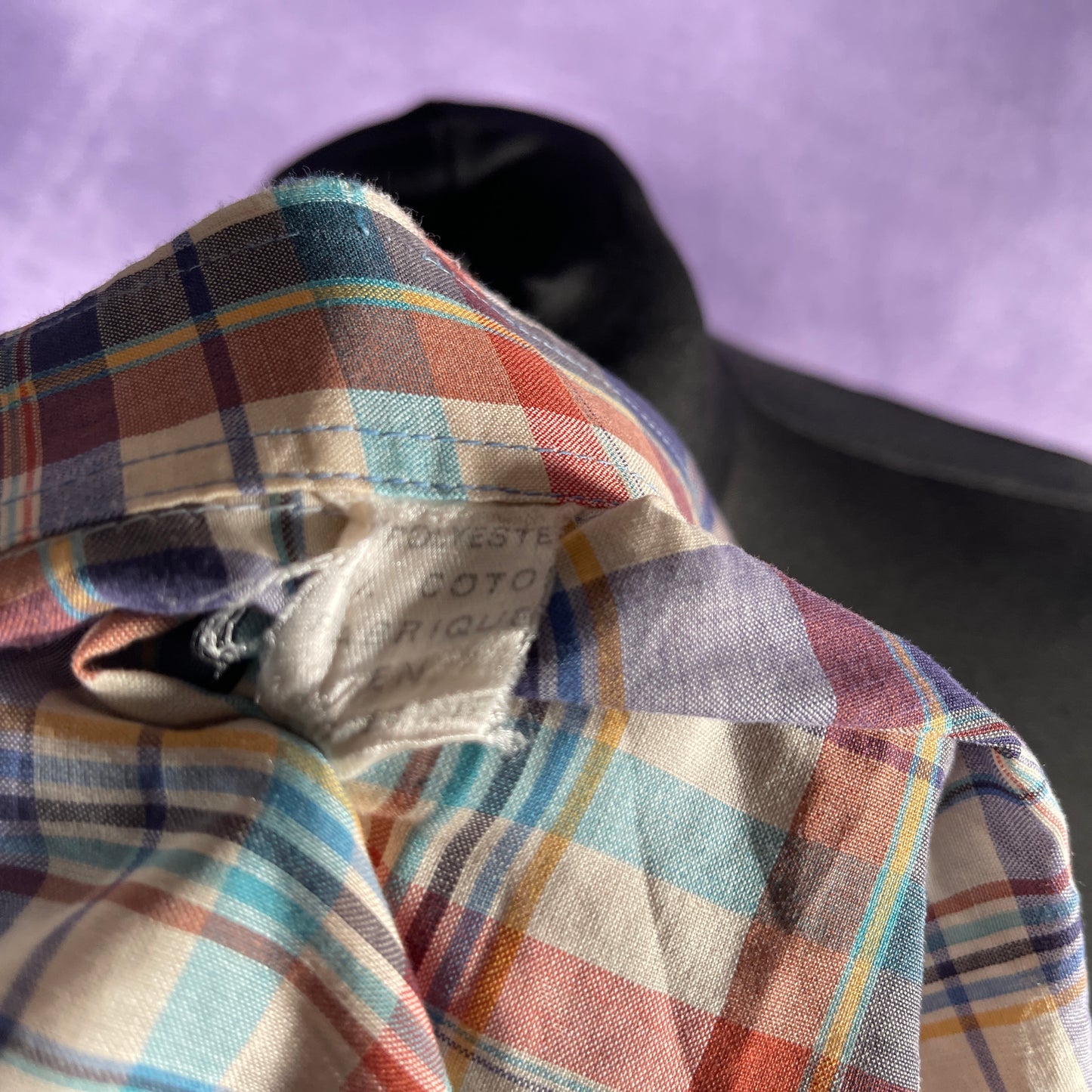Vintage 1970s 80s Mens White Multi-Coloured Check Dagger Collar