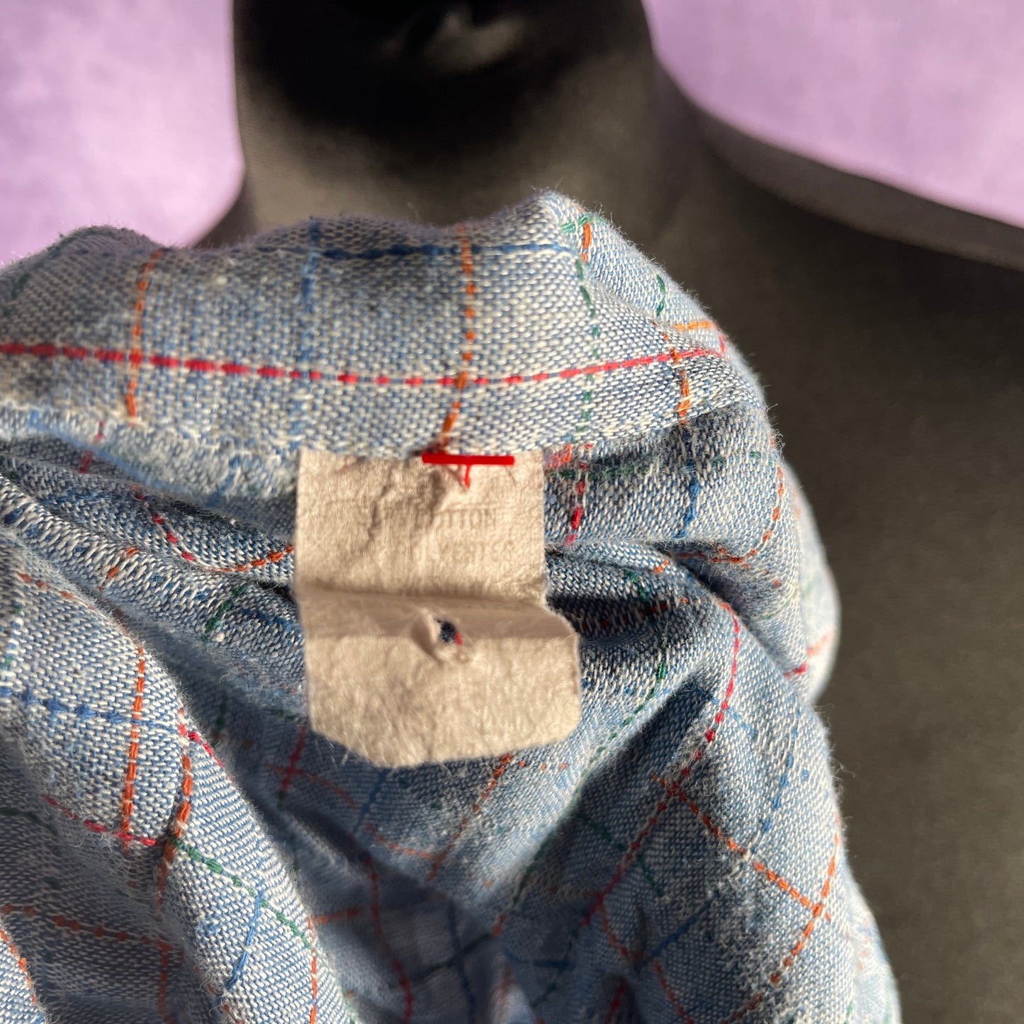 Vintage 1970s Blue Red Check Men Checkered Shirt Fleck Rockabilly Dagger Collar XXL