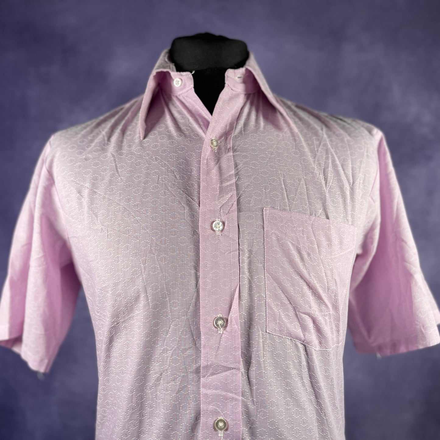Vintage Mens 1970s 80s Sears Kings Road Pink Polka Dot Dagger Collar Medium
