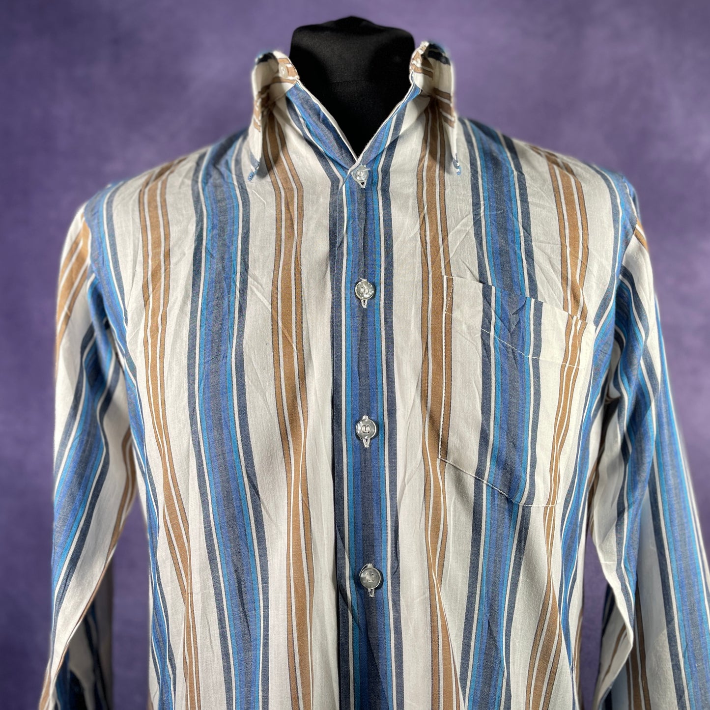 Vintage Mens 1970s 80s Marlboro Dagger Shirt White Blue Brown