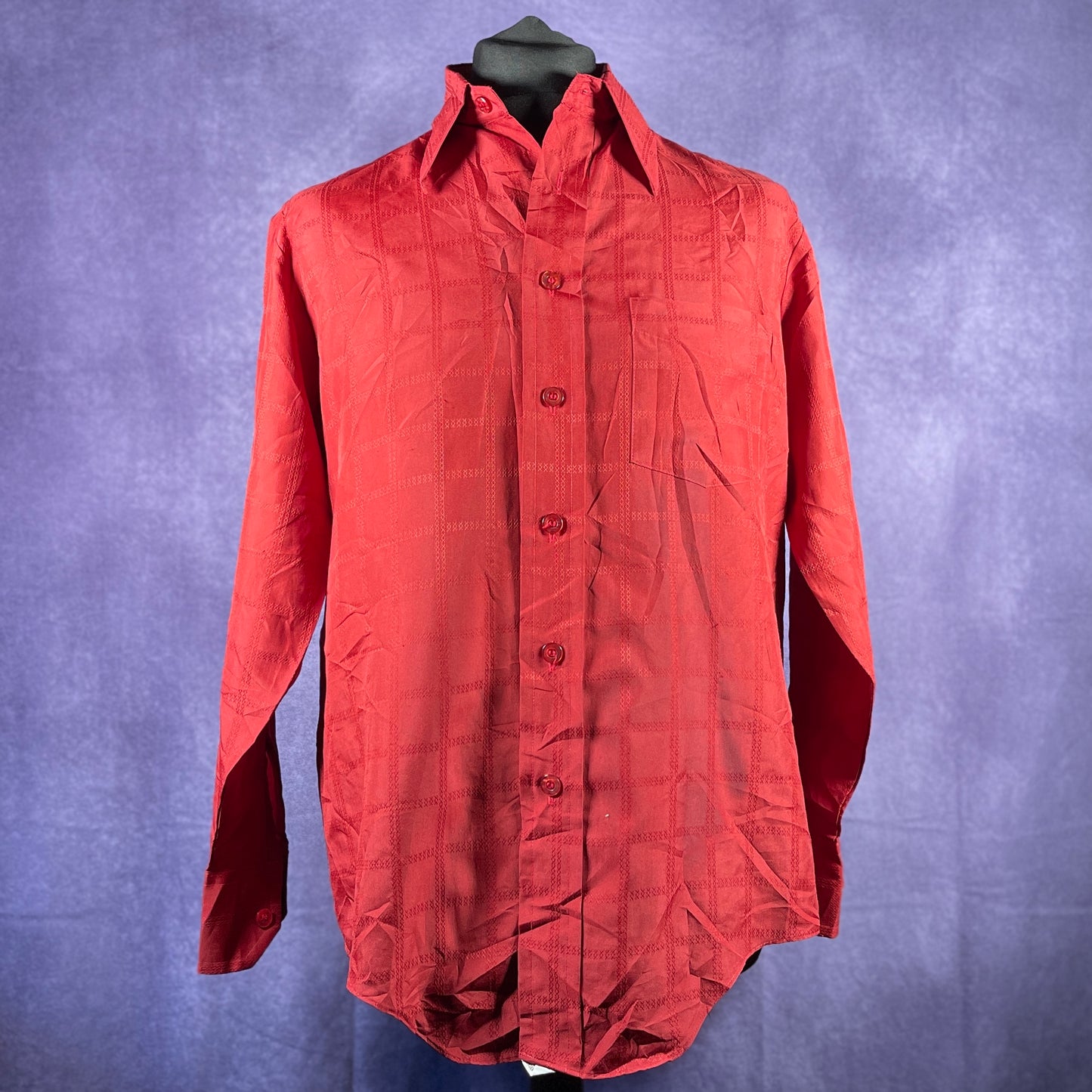 Vintage 1970s 80s Deje Mens Wine Red Dagger Collar Shirt XL