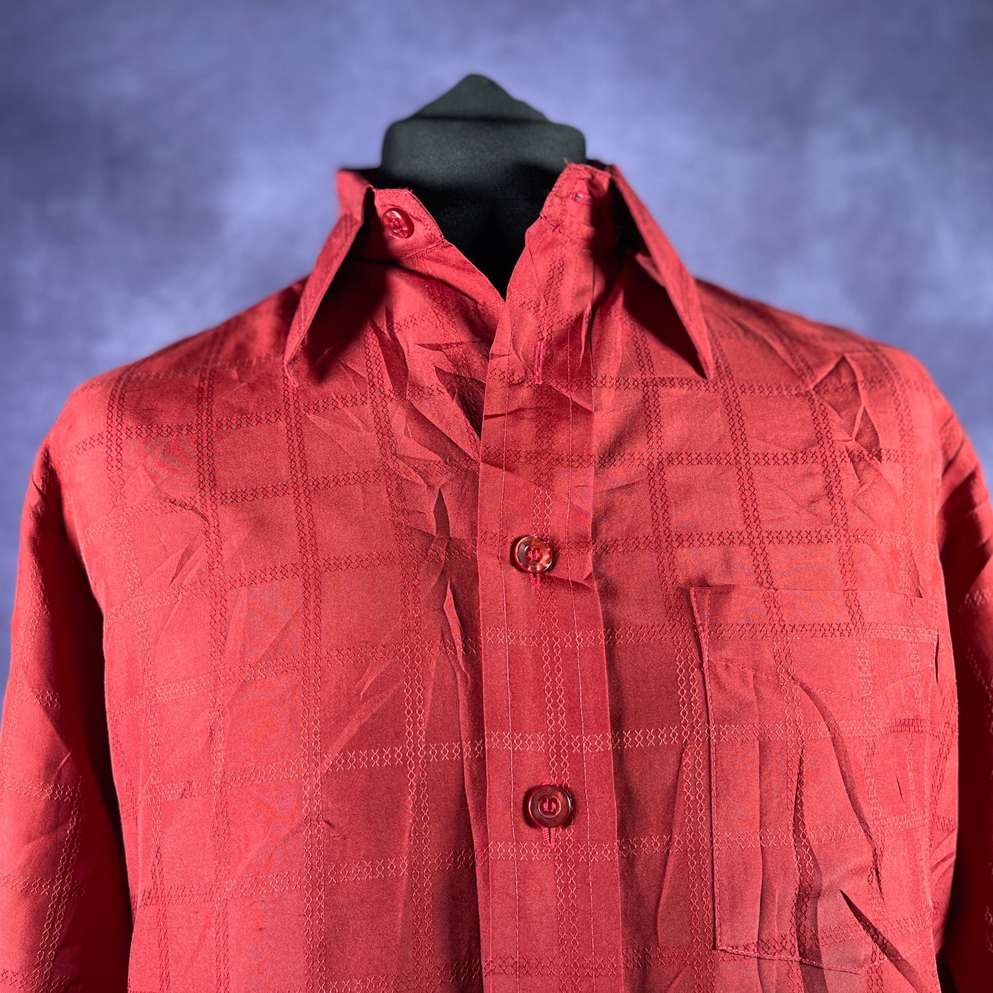 Vintage 1970s 80s Deje Mens Wine Red Dagger Collar Shirt XL