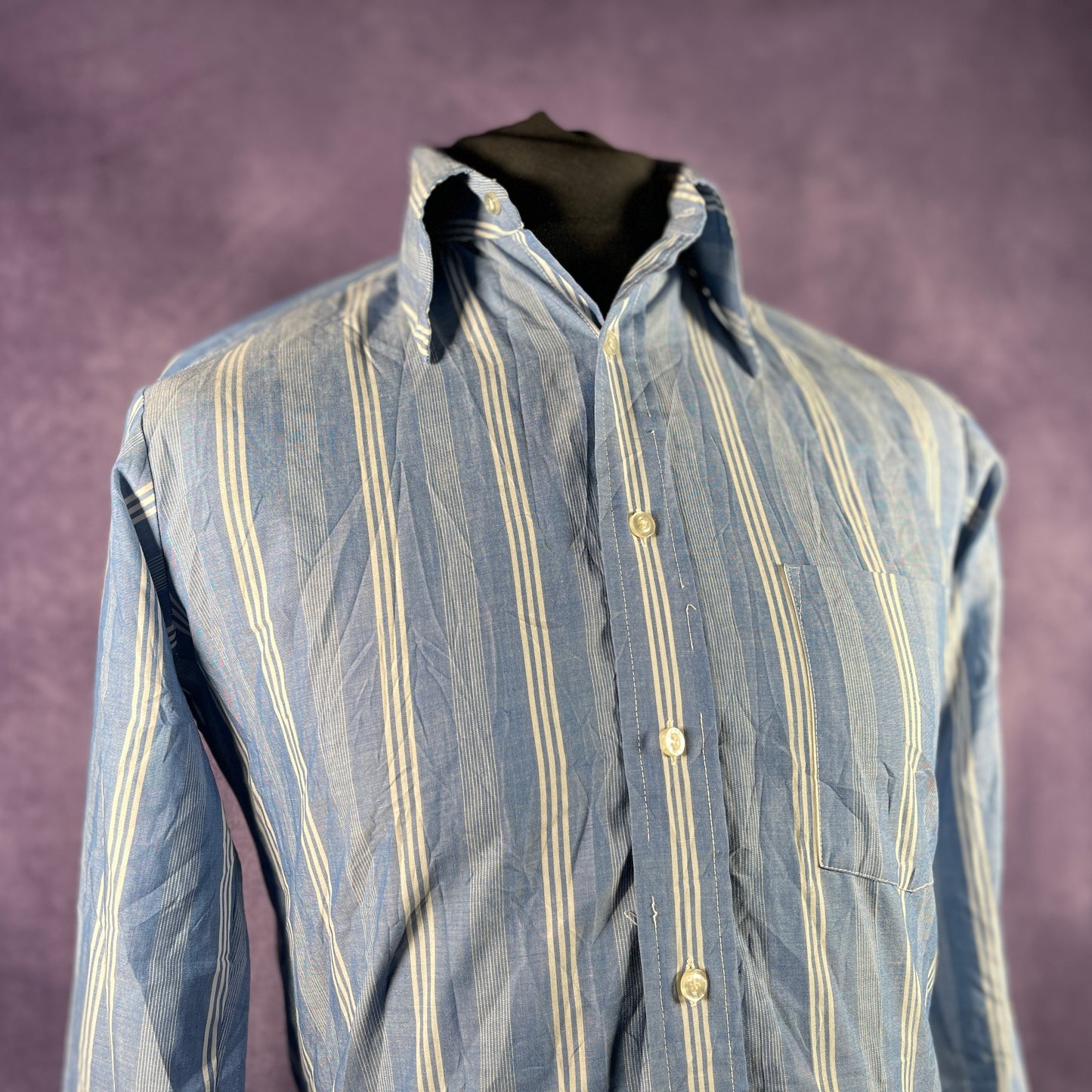 Vintage 1970s 80s Mens Blue White Striped Career Club Belgrave Square Dagger Collar