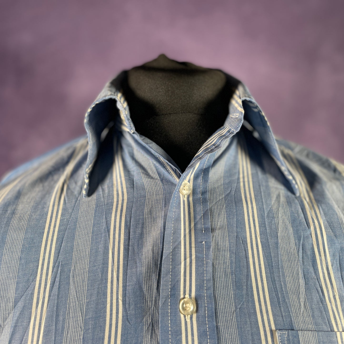 Vintage 1970s 80s Mens Blue White Striped Career Club Belgrave Square Dagger Collar