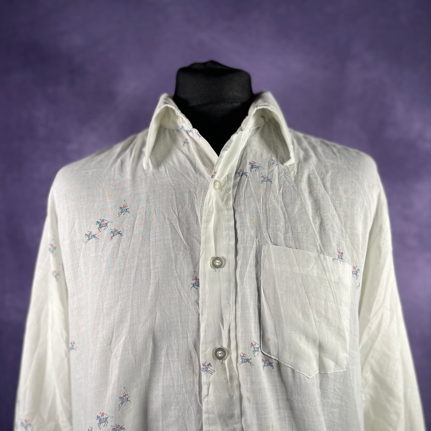 Vintage 1970s Mens White Horse Print Dagger Collar 1970s 80s