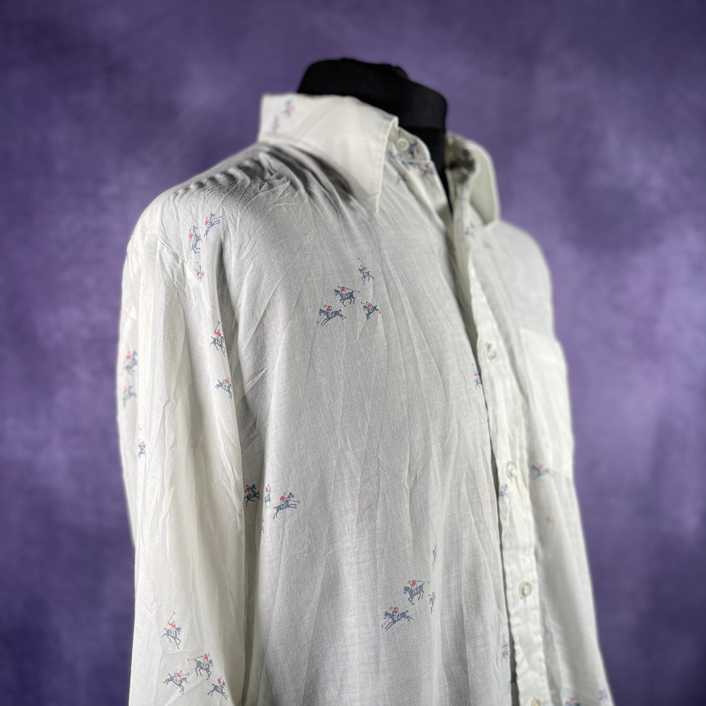 Vintage 1970s Mens White Horse Print Dagger Collar 1970s 80s