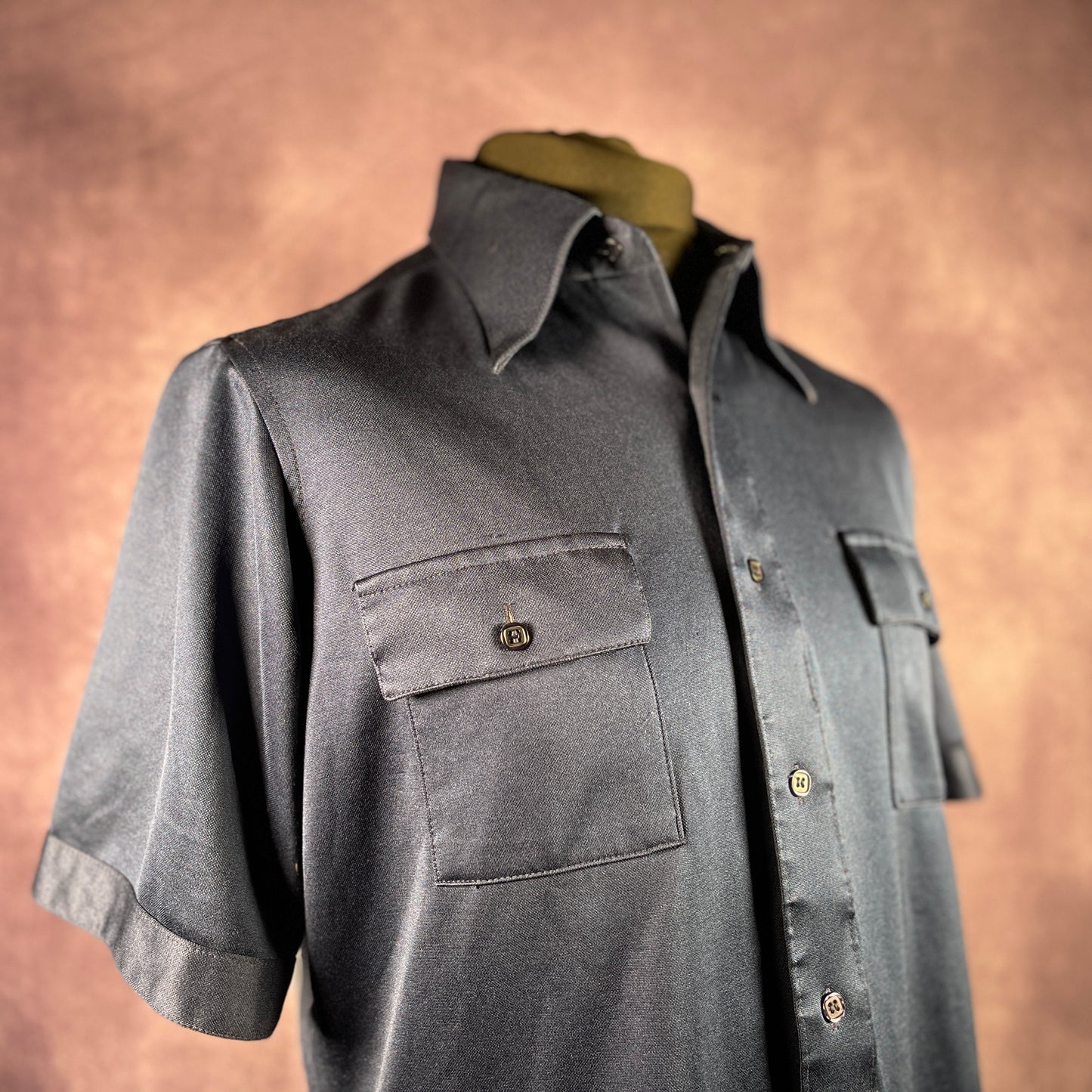 Vintage Mens 1970s 80s Jc Penney Navy Blue Short Sleeve Shirt Large