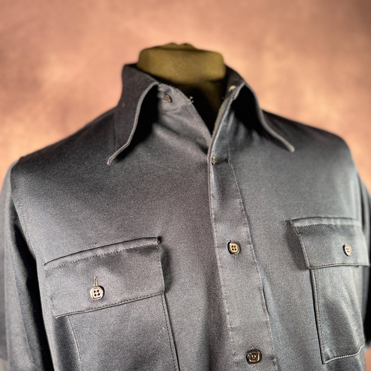 Vintage Mens 1970s 80s Jc Penney Navy Blue Short Sleeve Shirt Large