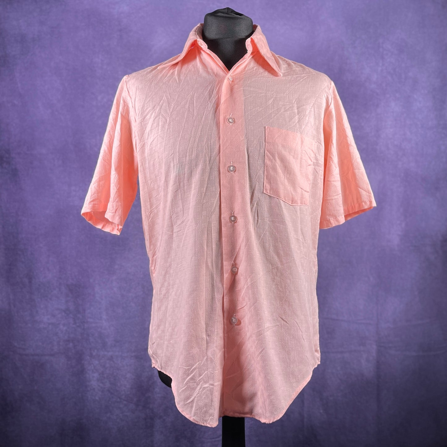 Vintage 1970s Mens Pink Dagger Collar Short Sleeve JC Penney XL