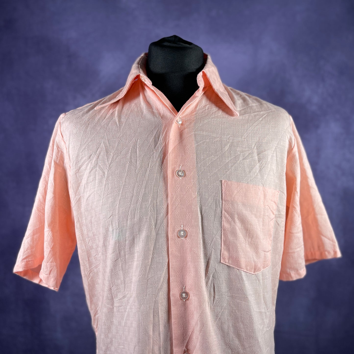 Vintage 1970s Mens Pink Dagger Collar Short Sleeve JC Penney XL