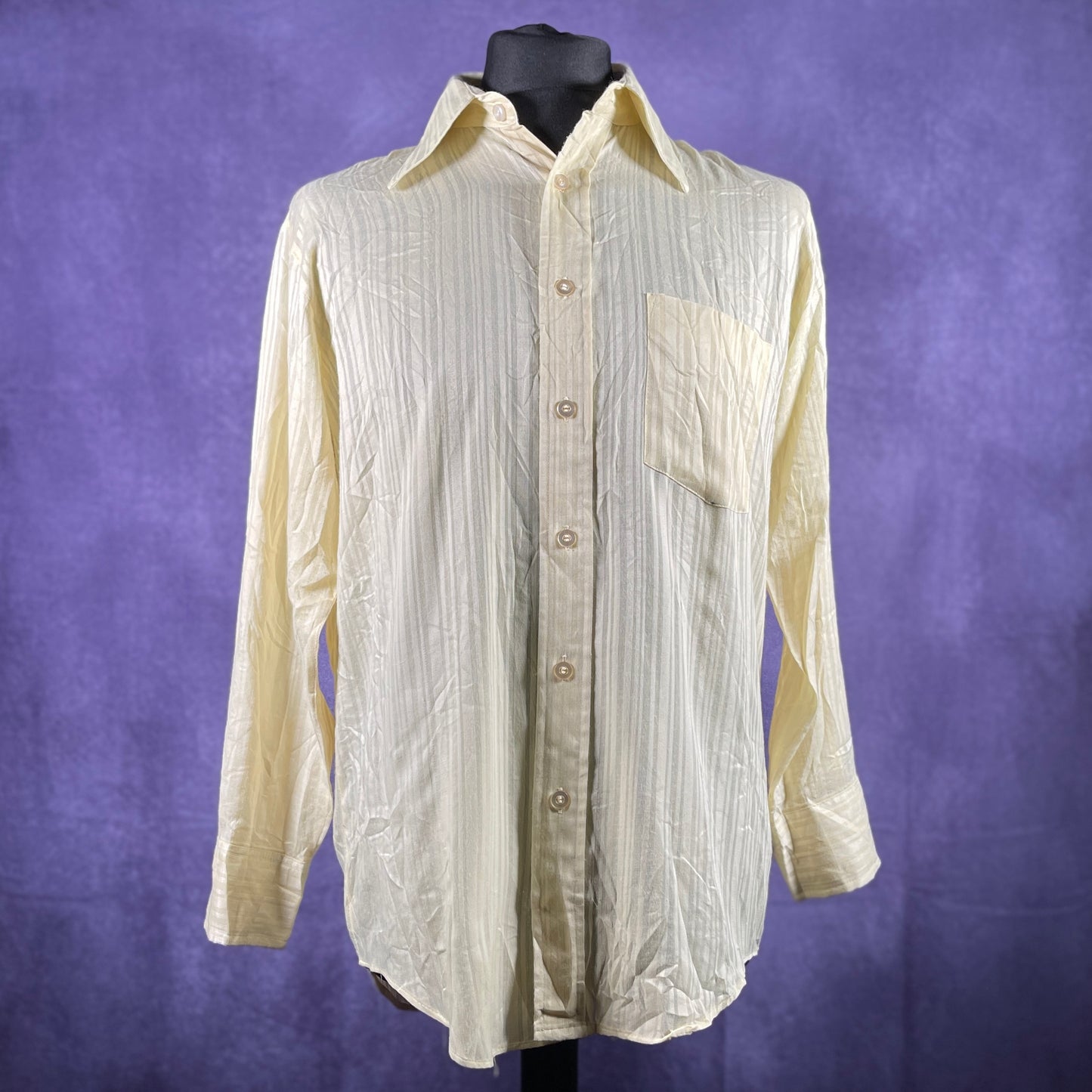 Vintage 1970s Mens Yellow Dagger Collar B.V.D. Shirt Large No tag size.