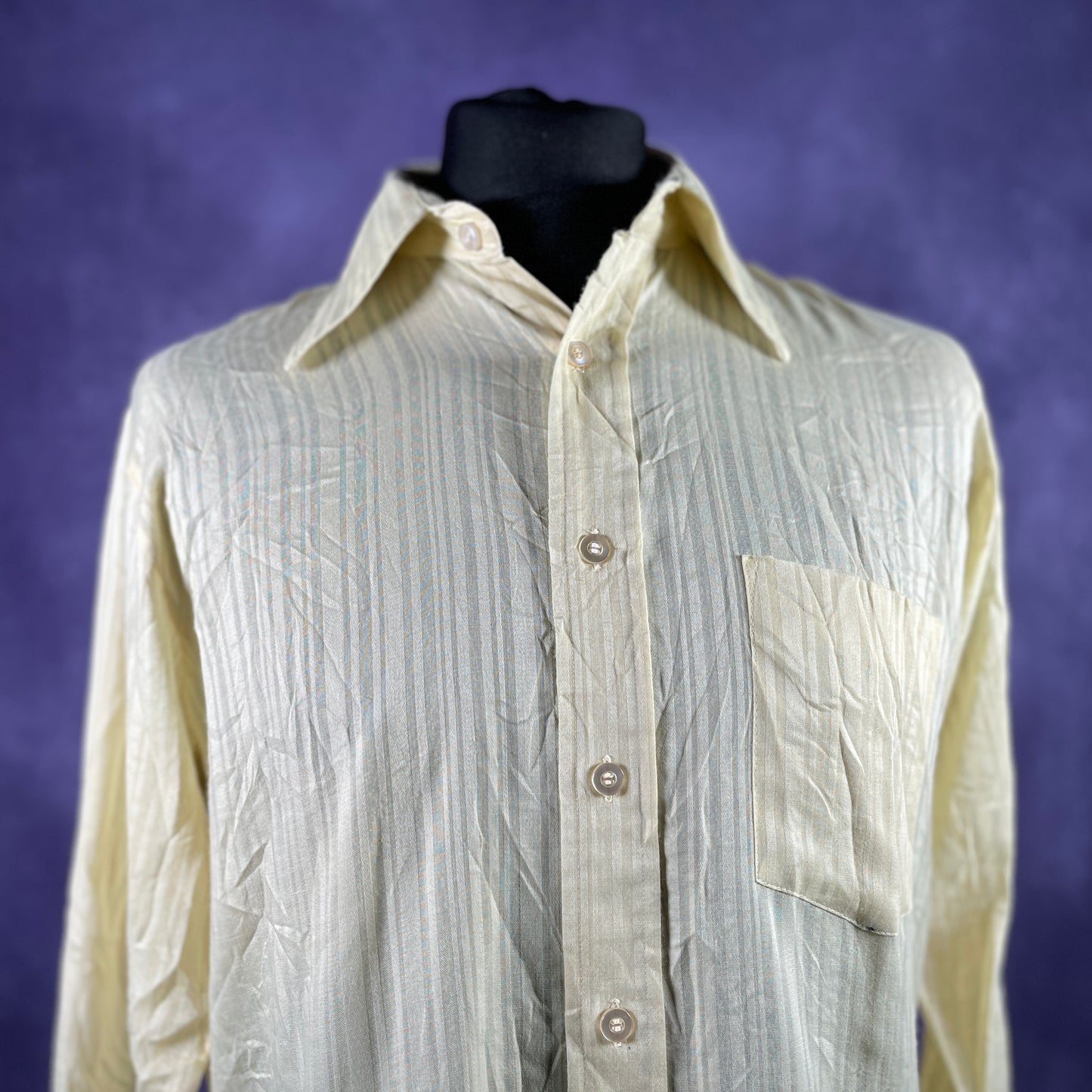 Vintage 1970s Mens Yellow Dagger Collar B.V.D. Shirt Large No tag size.