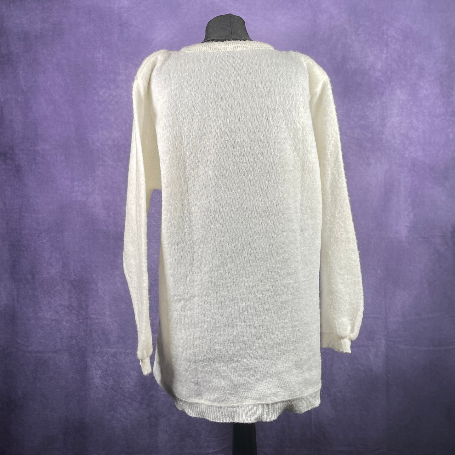 Vintage 1980s Ladies Womens Soft White Muti-coloured Floral Sweater Jumper Shoulder Pads