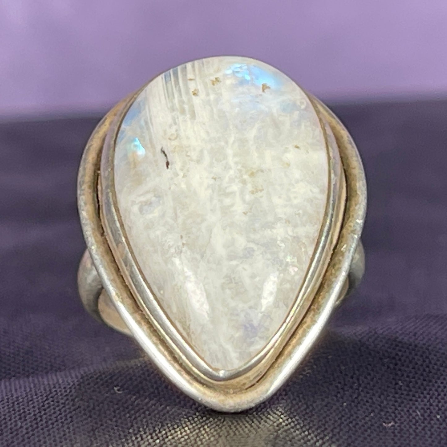 Vintage Sterling Silver 925 Large Teardrop Moonstone Ring Size M.5 / 6.25