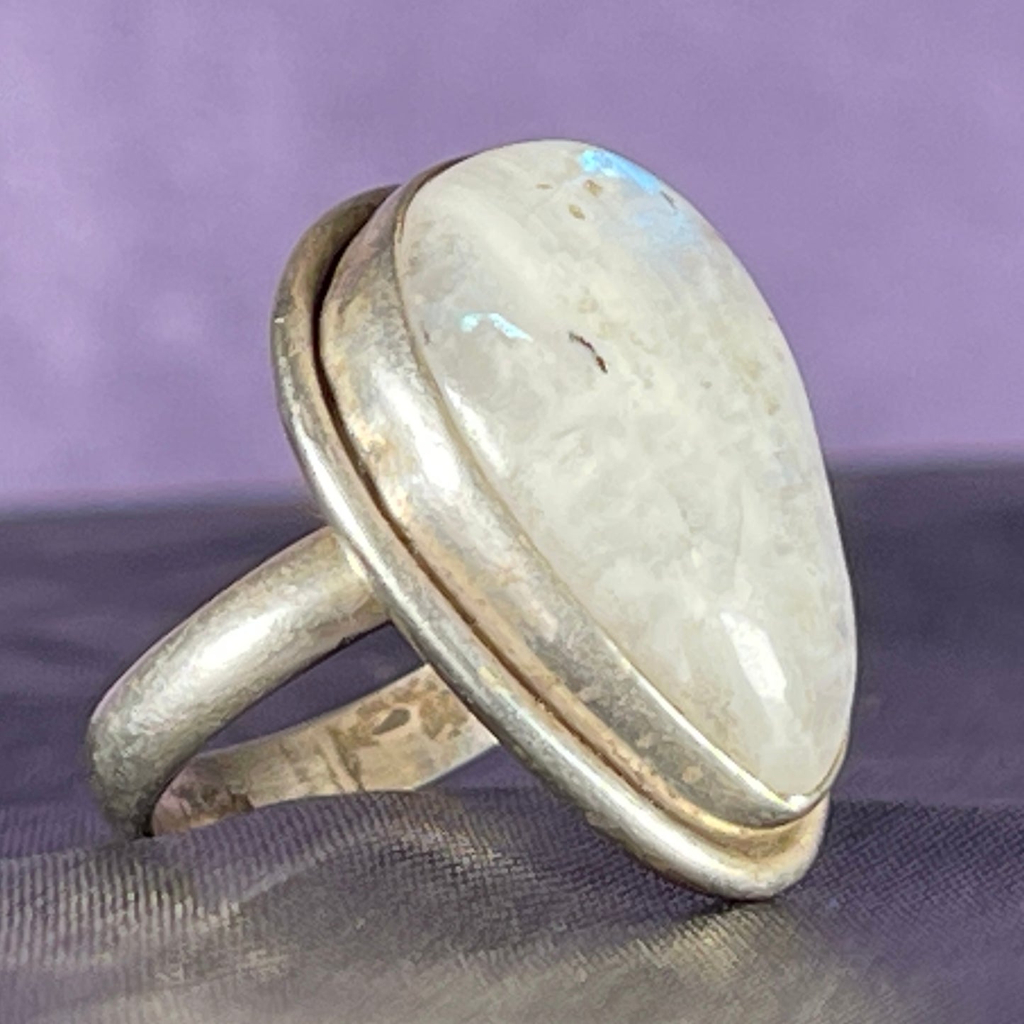 Vintage Sterling Silver 925 Large Teardrop Moonstone Ring Size M.5 / 6.25