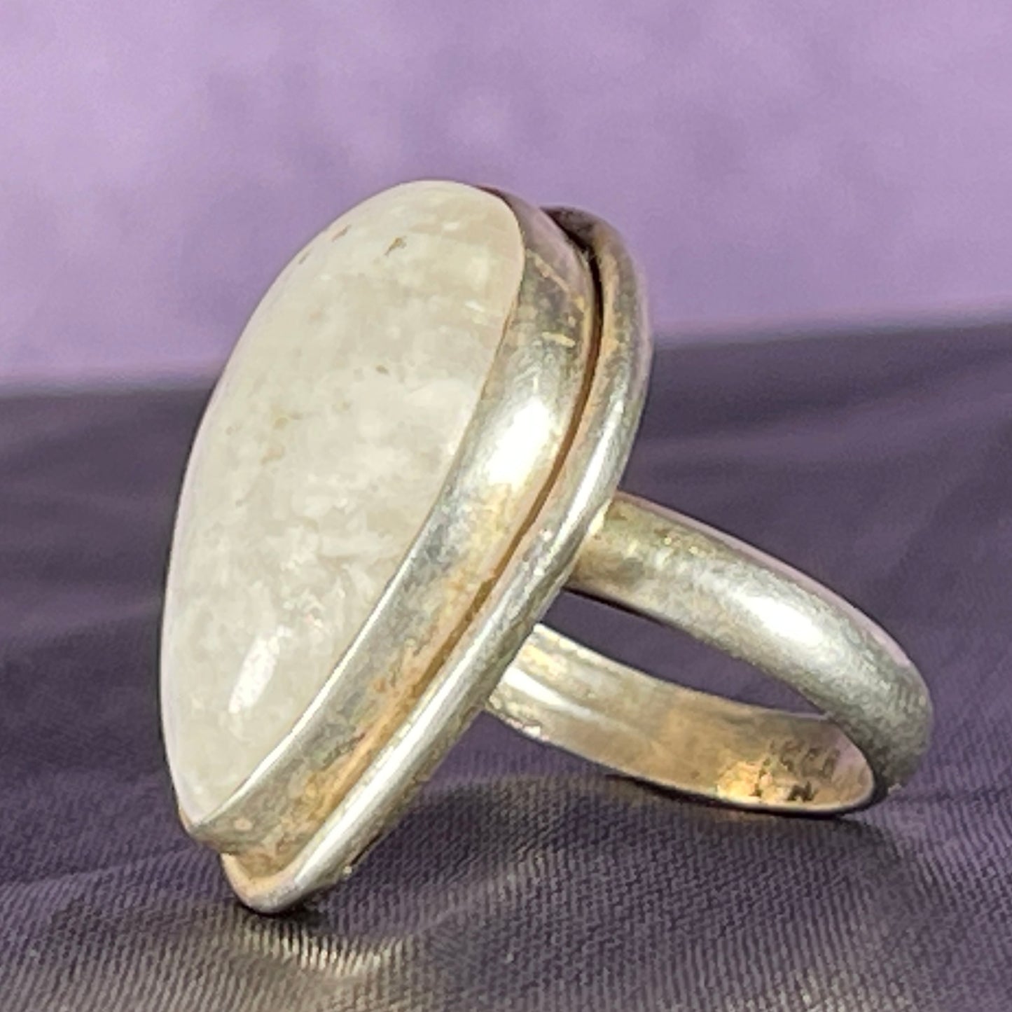 Vintage Sterling Silver 925 Large Teardrop Moonstone Ring Size M.5 / 6.25