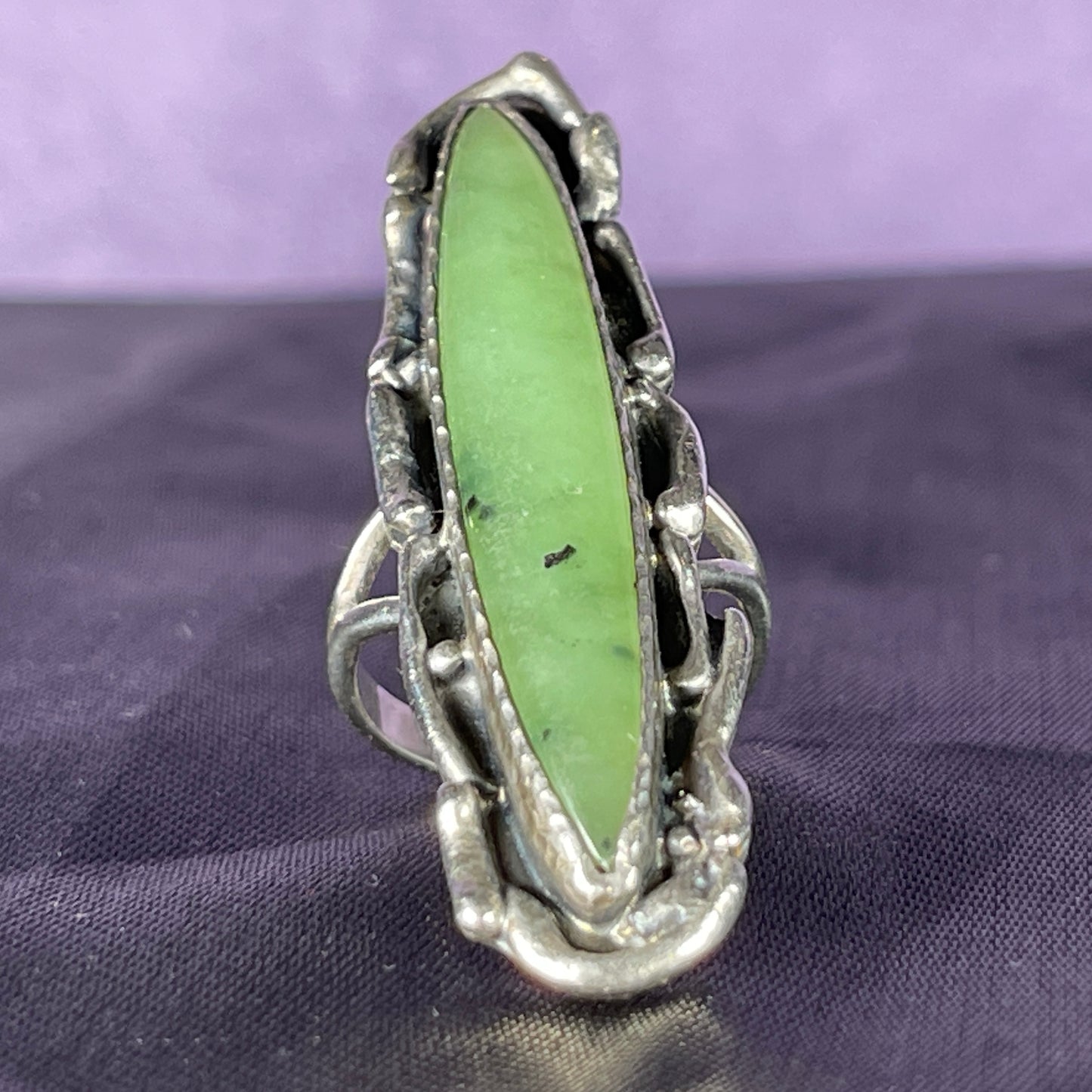 Vintage Navajo Sterling Silver 925 Jade Nephrite Green Size O - 7 1/4