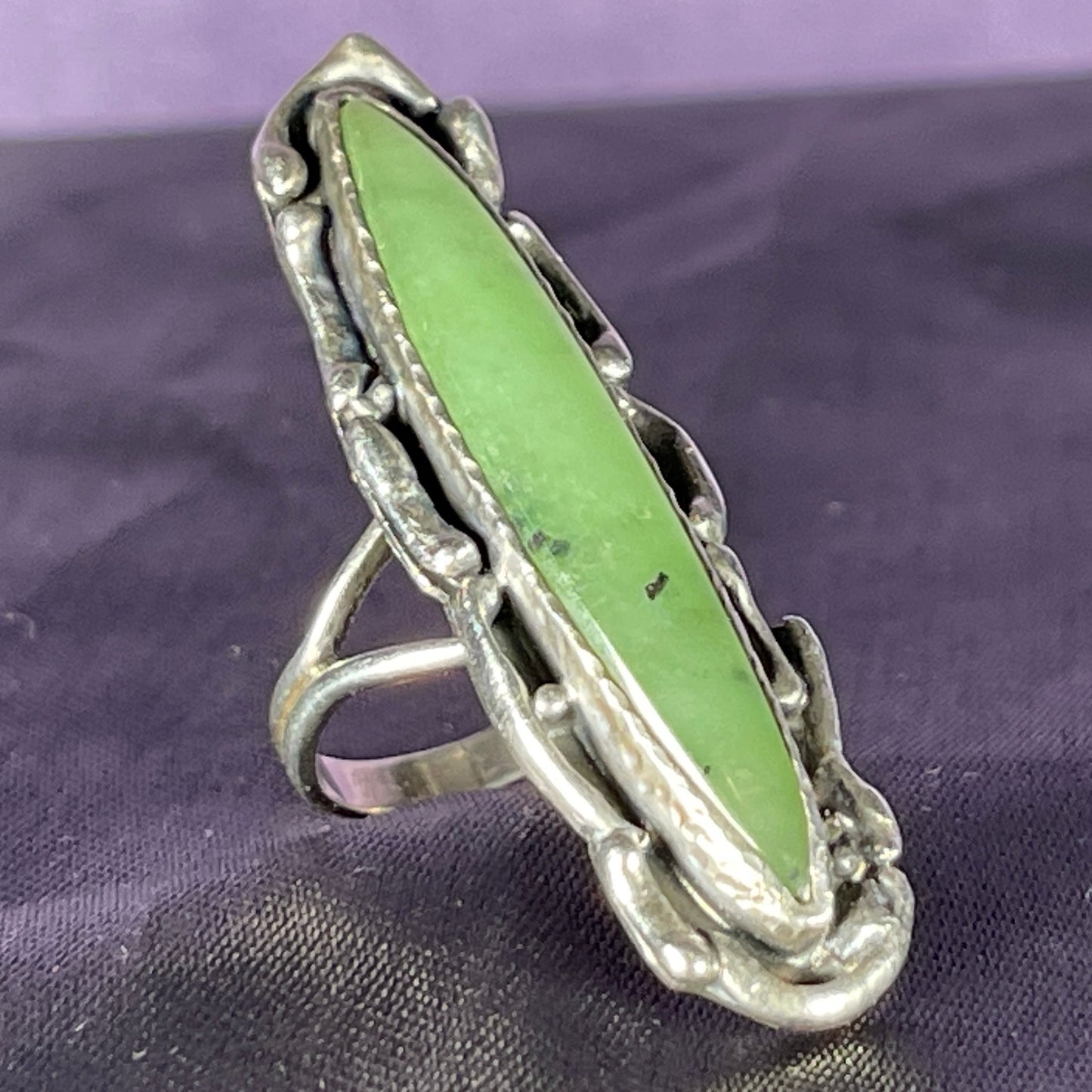 Vintage Navajo Sterling Silver 925 Jade Nephrite Green Size O - 7 1/4