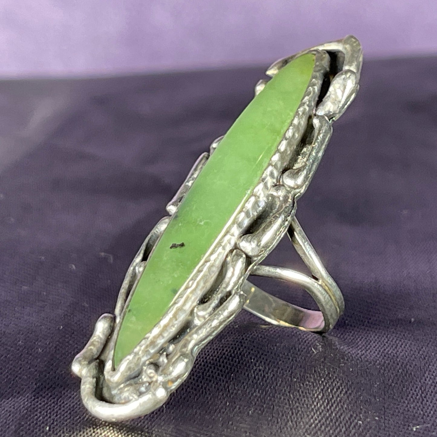 Vintage Navajo Sterling Silver 925 Jade Nephrite Green Size O - 7 1/4