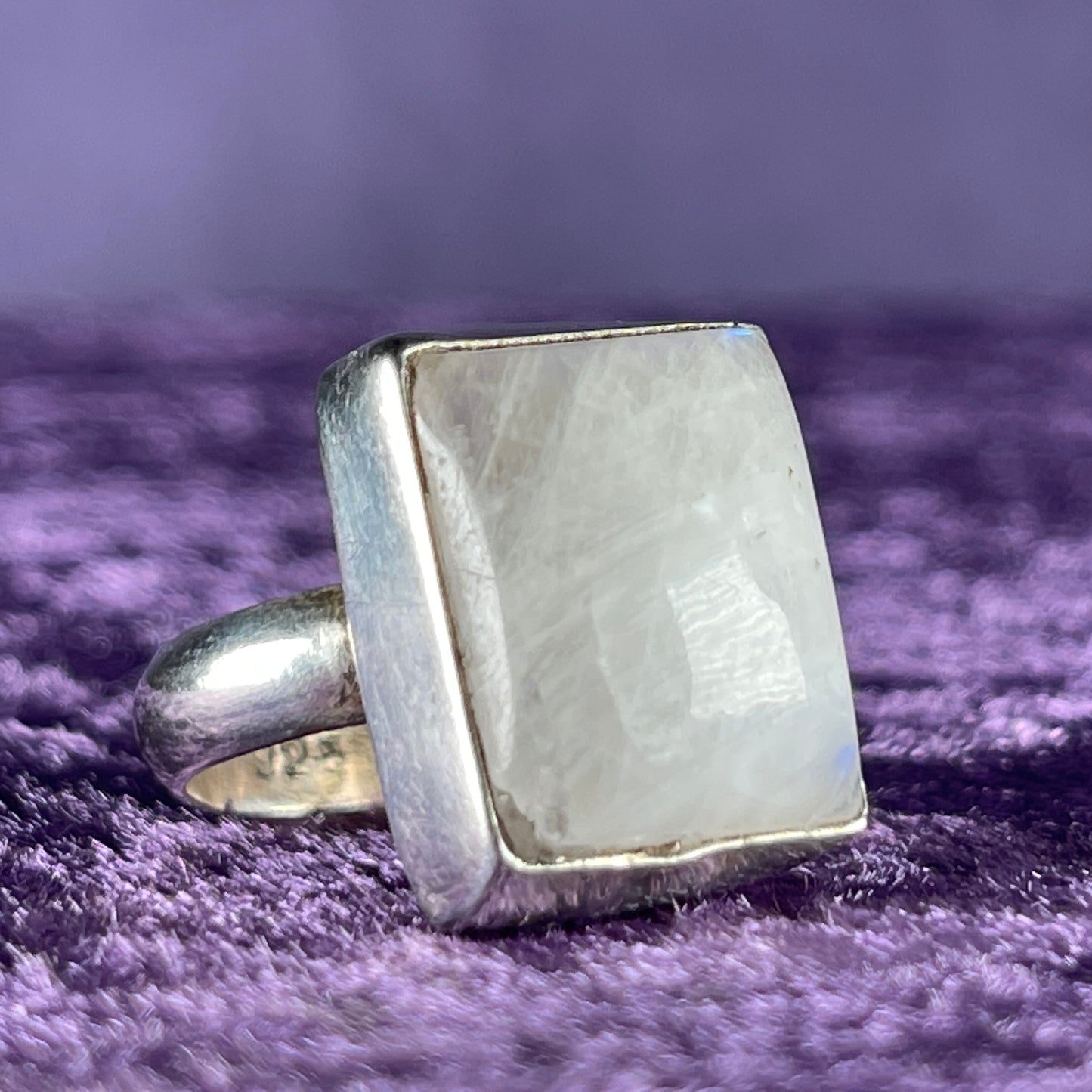 Vintage Sterling Silver 925 Square Moonstone Ring Size P / 7.75