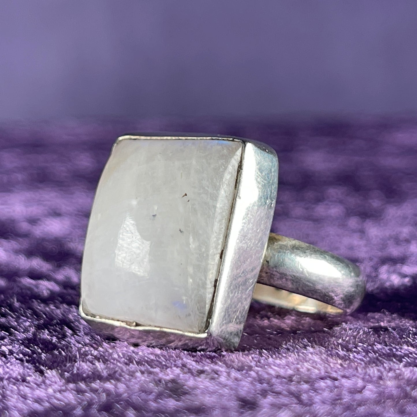 Vintage Sterling Silver 925 Square Moonstone Ring Size P / 7.75