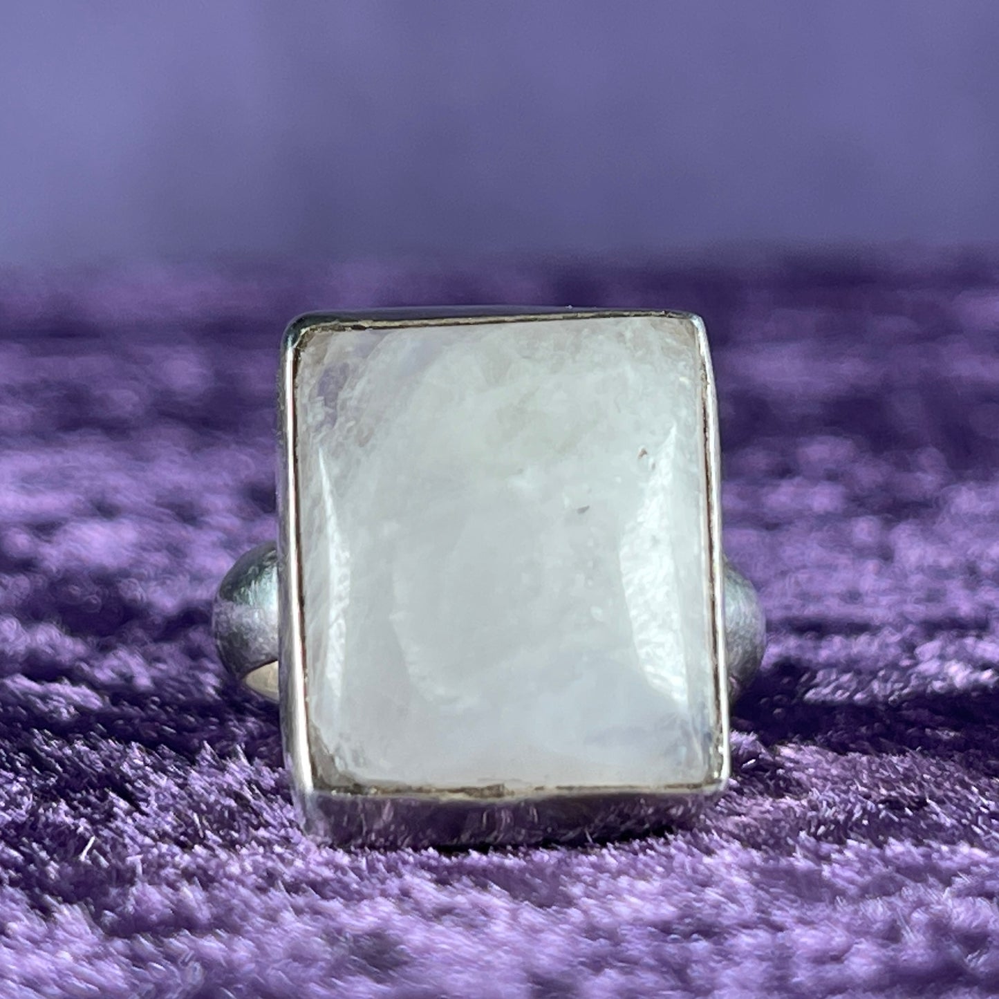Vintage Sterling Silver 925 Square Moonstone Ring Size P / 7.75
