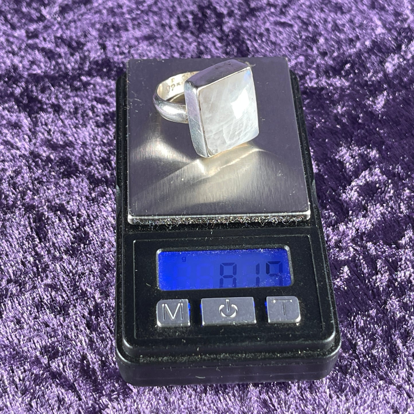 Vintage Sterling Silver 925 Square Moonstone Ring Size P / 7.75