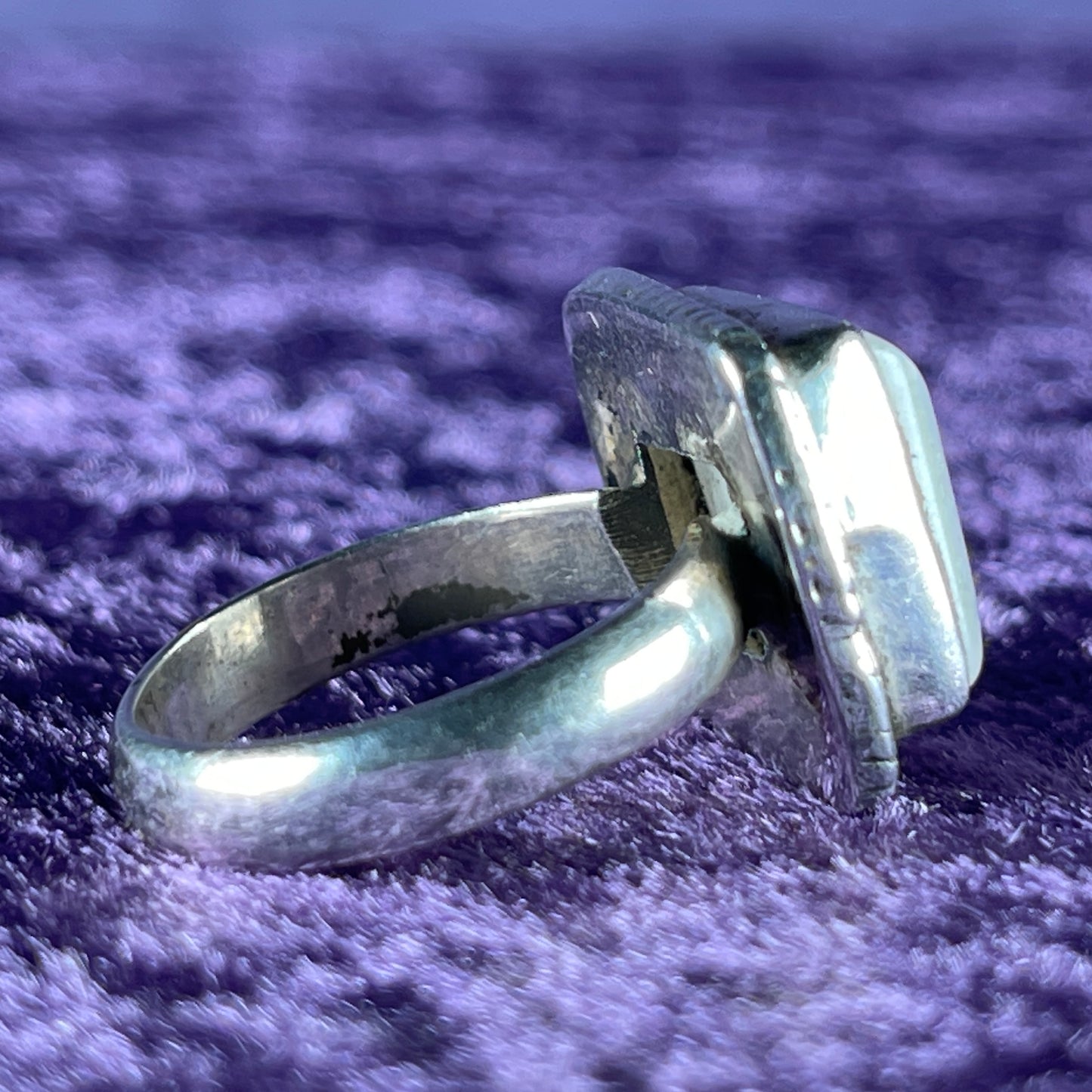 Vintage Sterling Silver 925 Medium Square Rope Frame Moonstone Size P.5 / 8