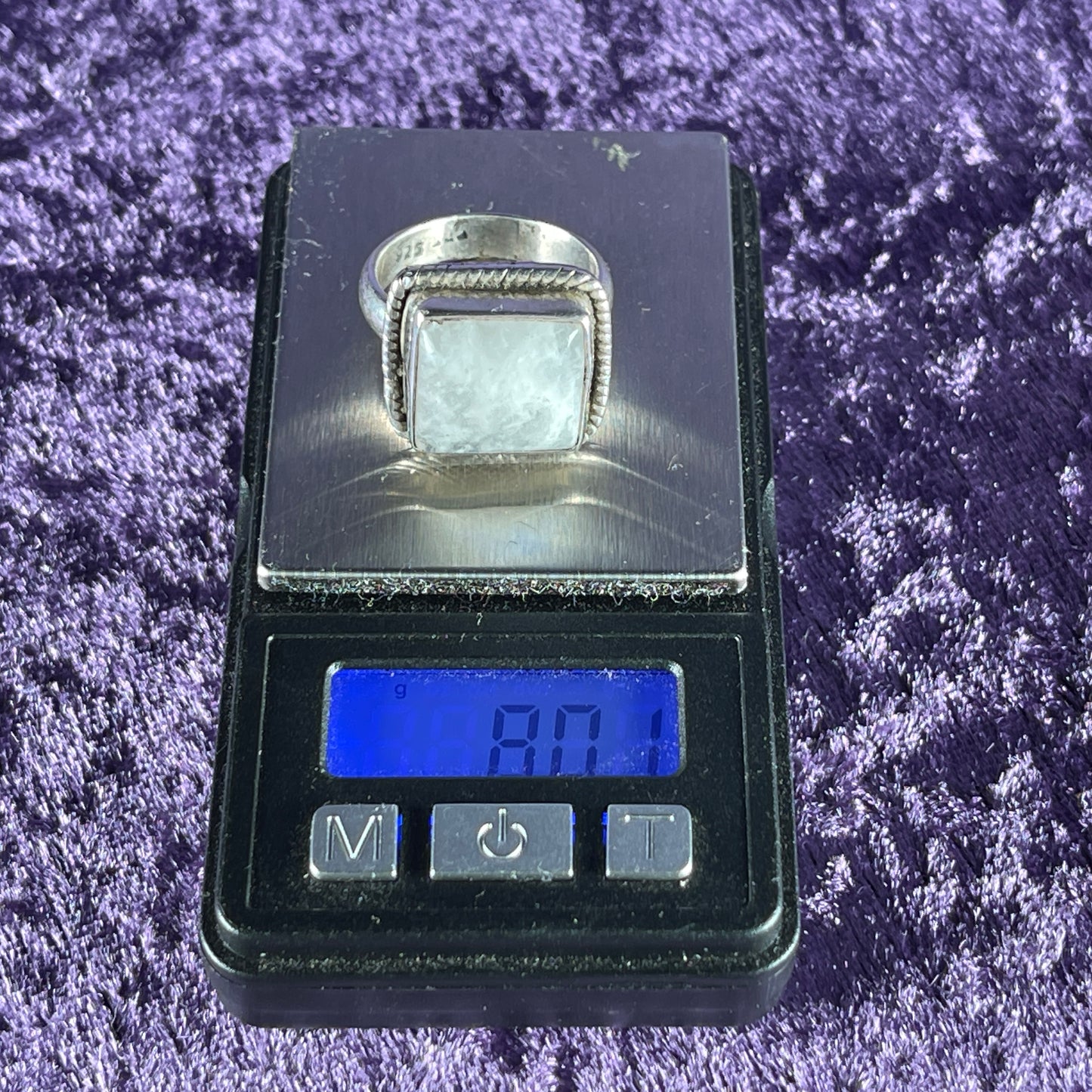 Vintage Sterling Silver 925 Medium Square Rope Frame Moonstone Size P.5 / 8