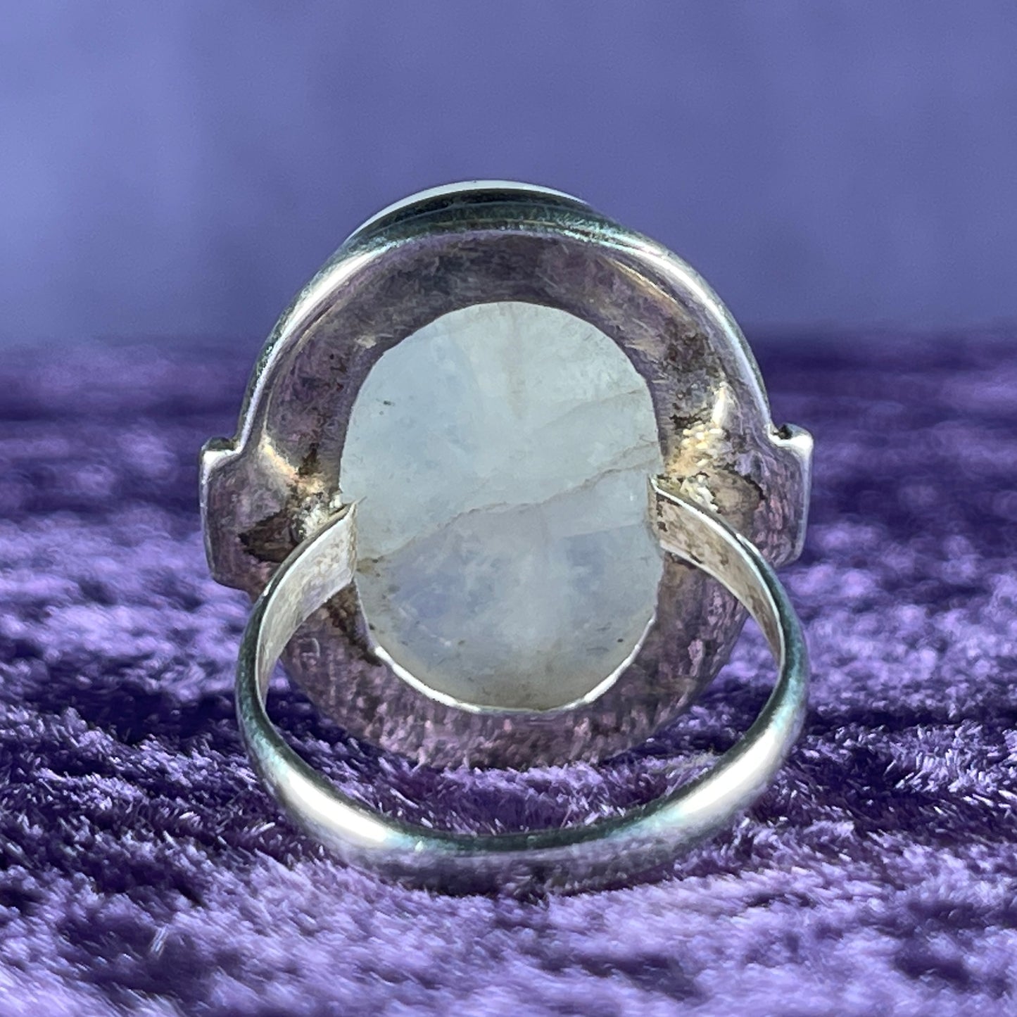 Vintage Sterling Silver 925 Large Oval Moonstone Ring Size R.5 / 8.75