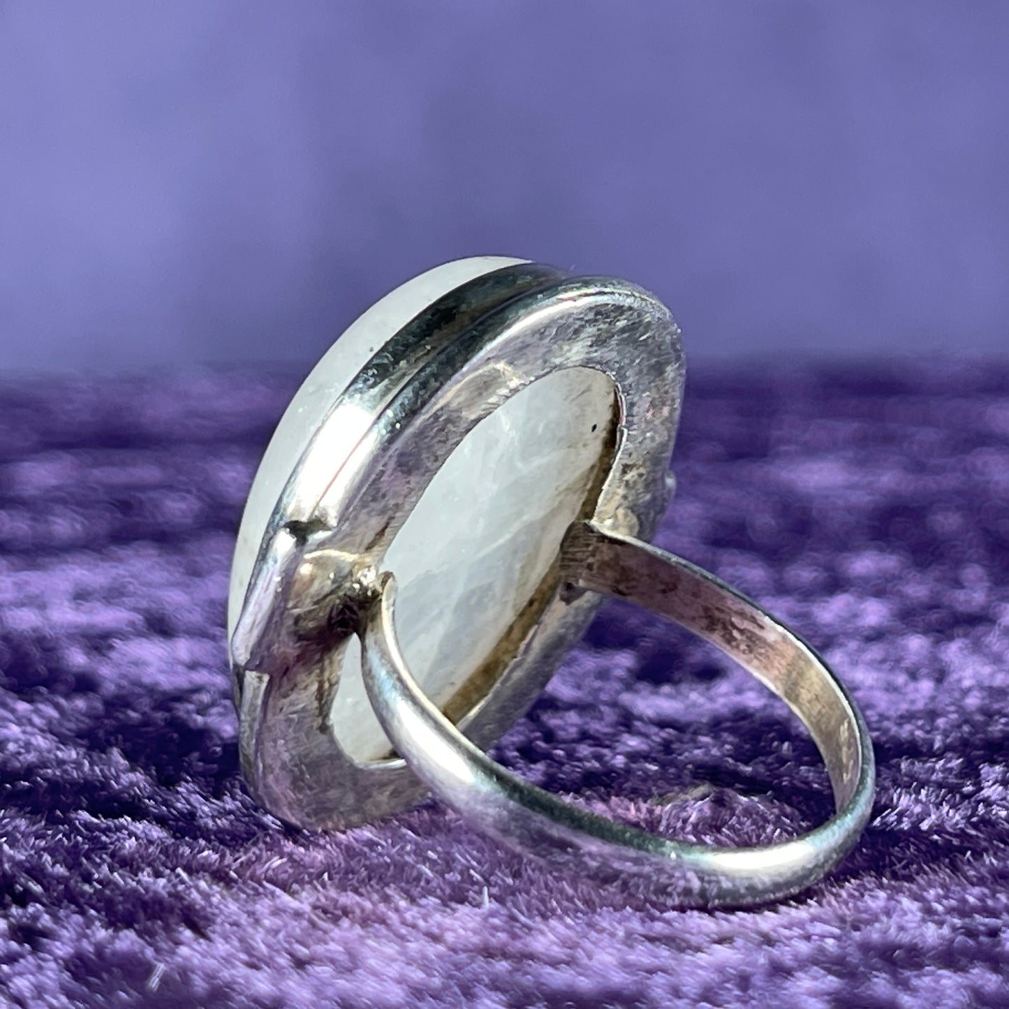 Vintage Sterling Silver 925 Large Oval Moonstone Ring Size R.5 / 8.75