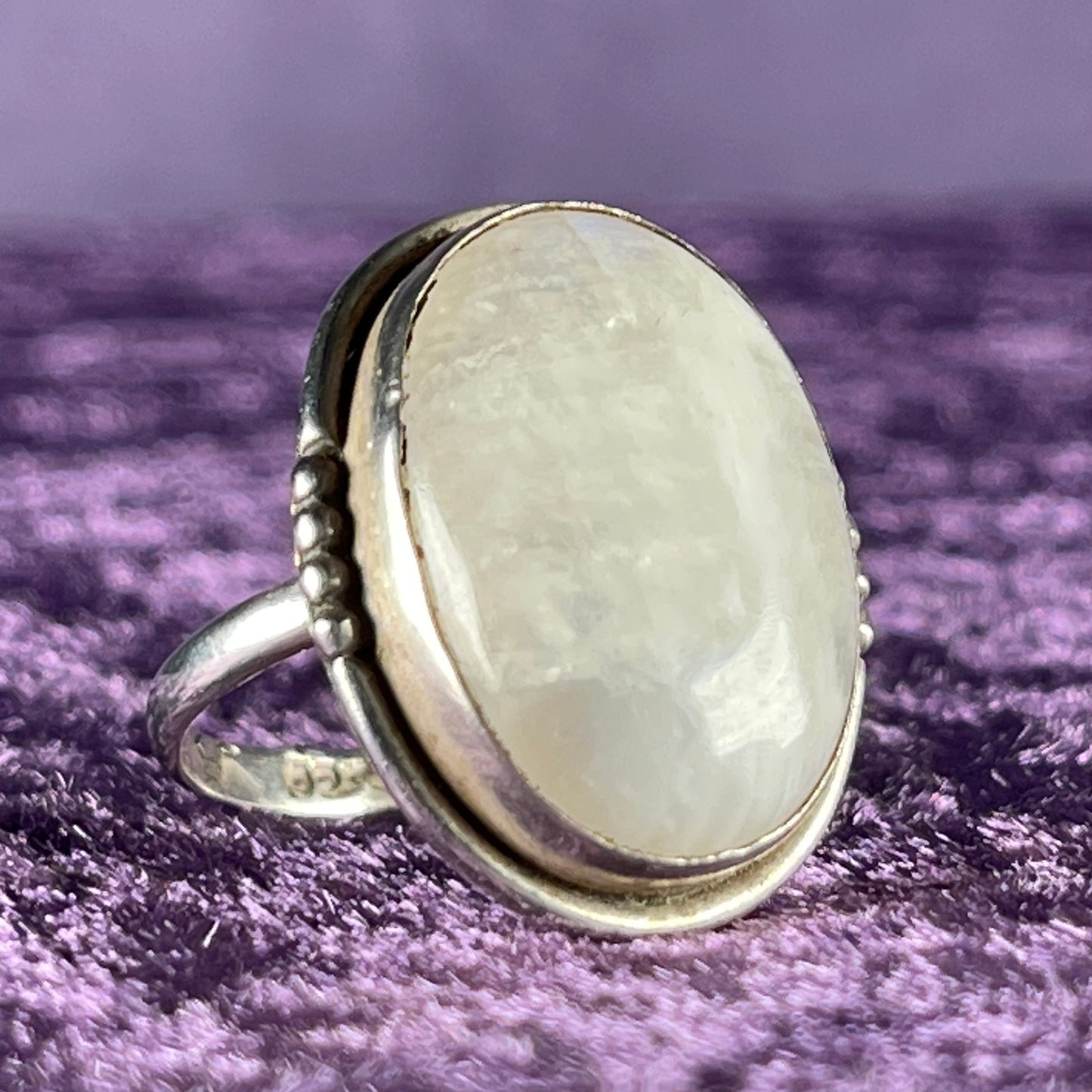 Vintage Sterling Silver 925 Large Oval Moonstone Ring Size T / 9.5