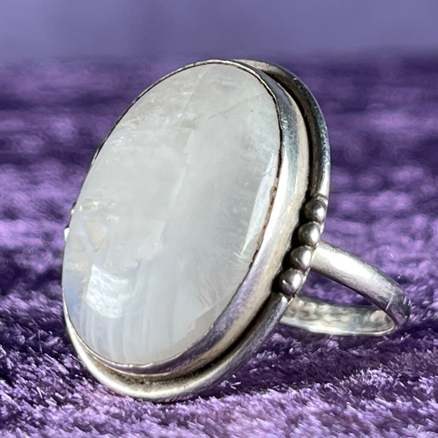 Vintage Sterling Silver 925 Large Oval Moonstone Ring Size T / 9.5