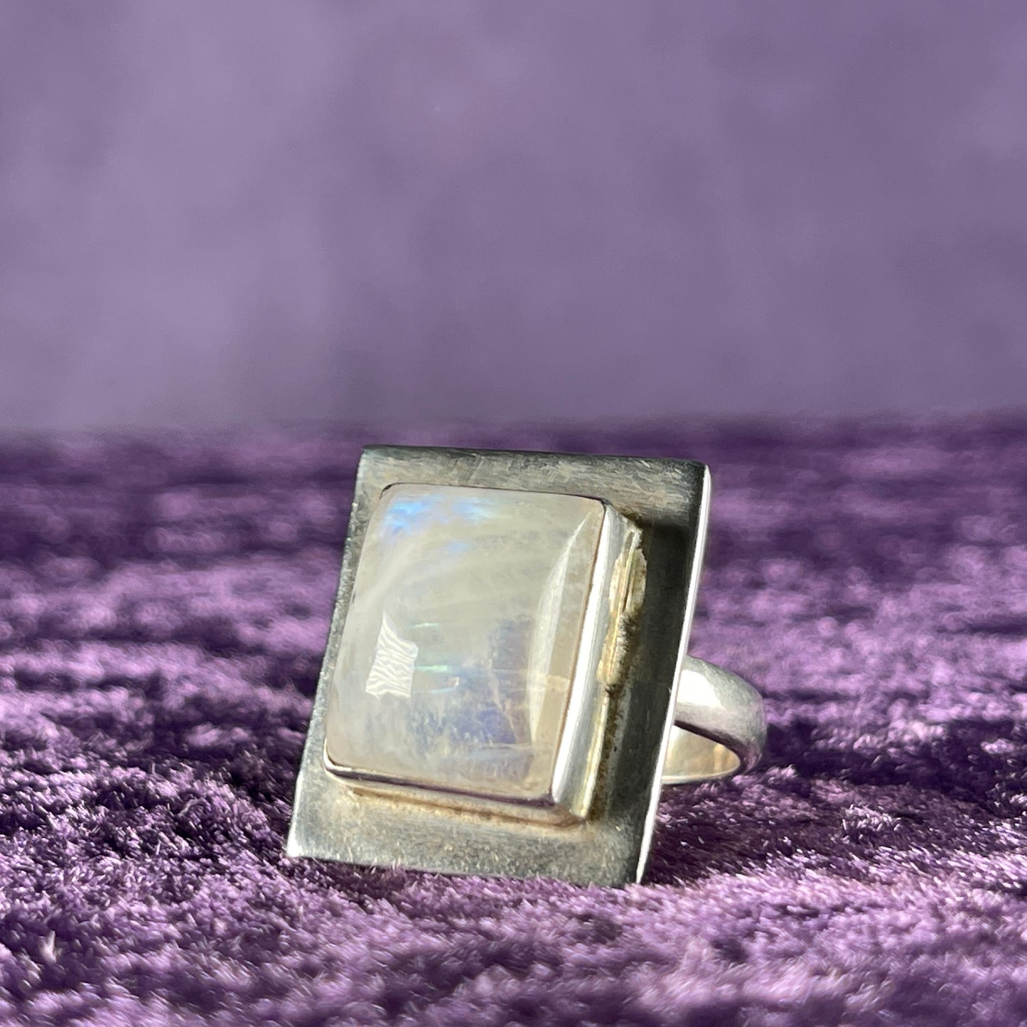 Vintage Sterling Silver 925 Square Framed Moonstone Silver Ring Size S.5 / 9.5