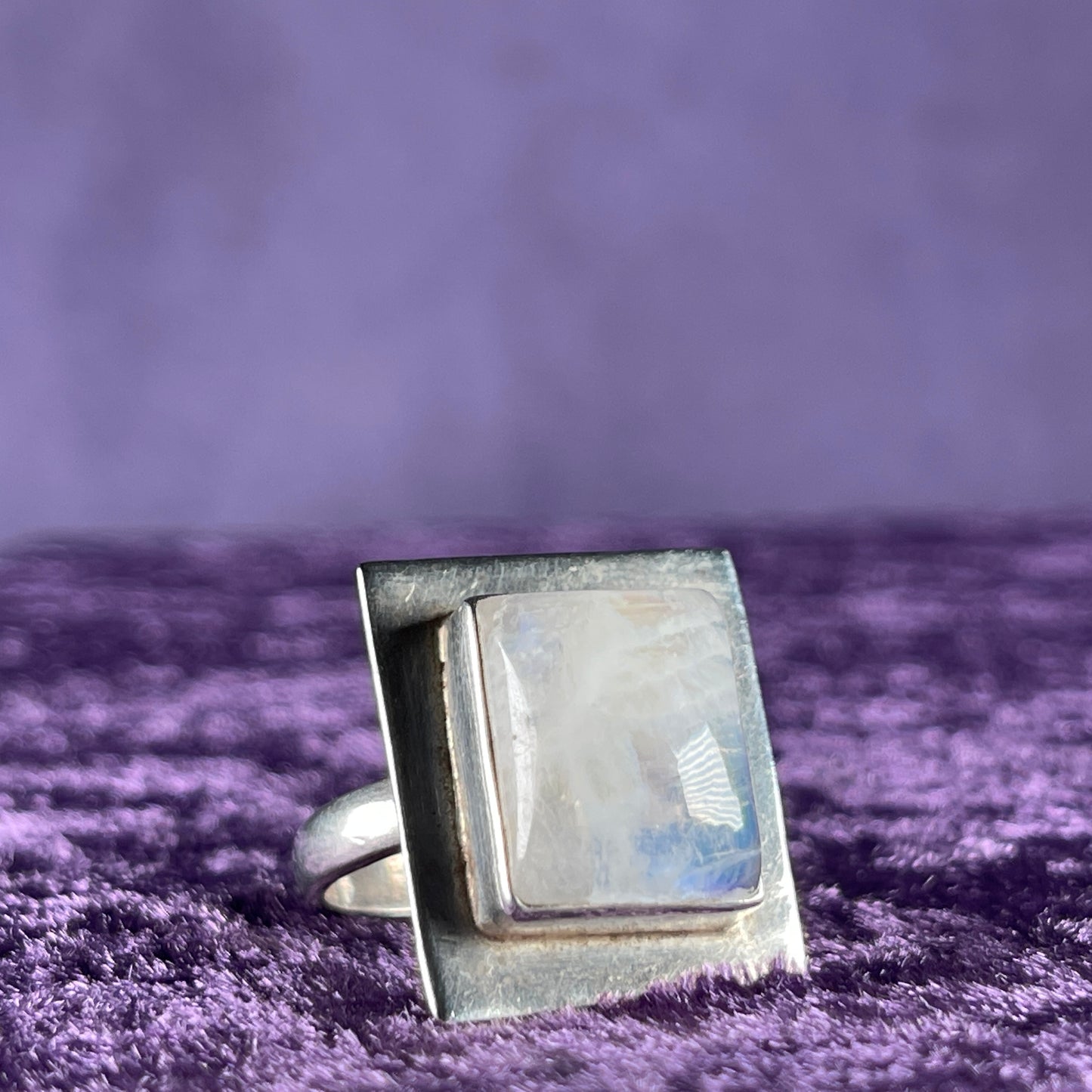 Vintage Sterling Silver 925 Square Framed Moonstone Silver Ring Size S.5 / 9.5