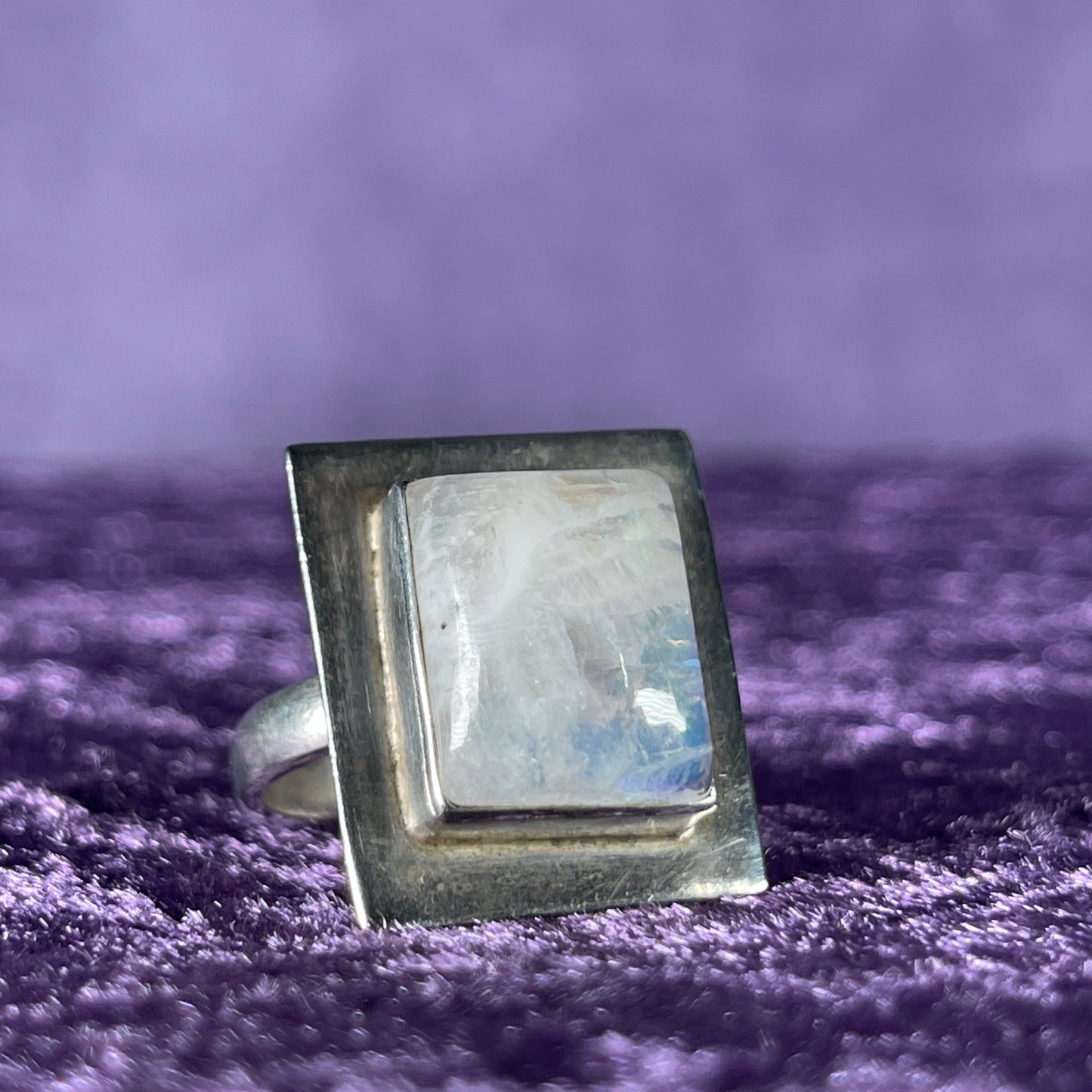 Vintage Sterling Silver 925 Square Framed Moonstone Silver Ring Size S.5 / 9.5