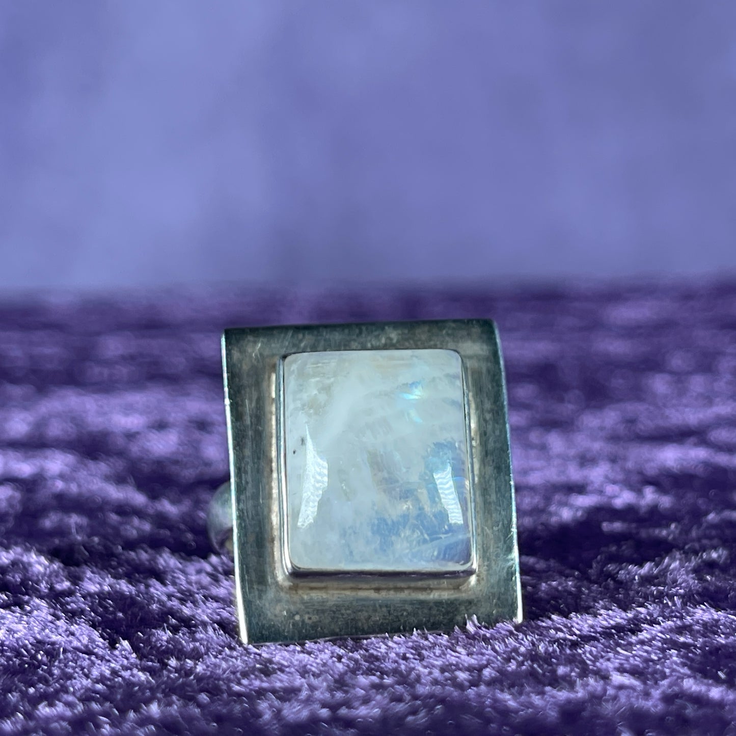 Vintage Sterling Silver 925 Square Framed Moonstone Silver Ring Size S.5 / 9.5