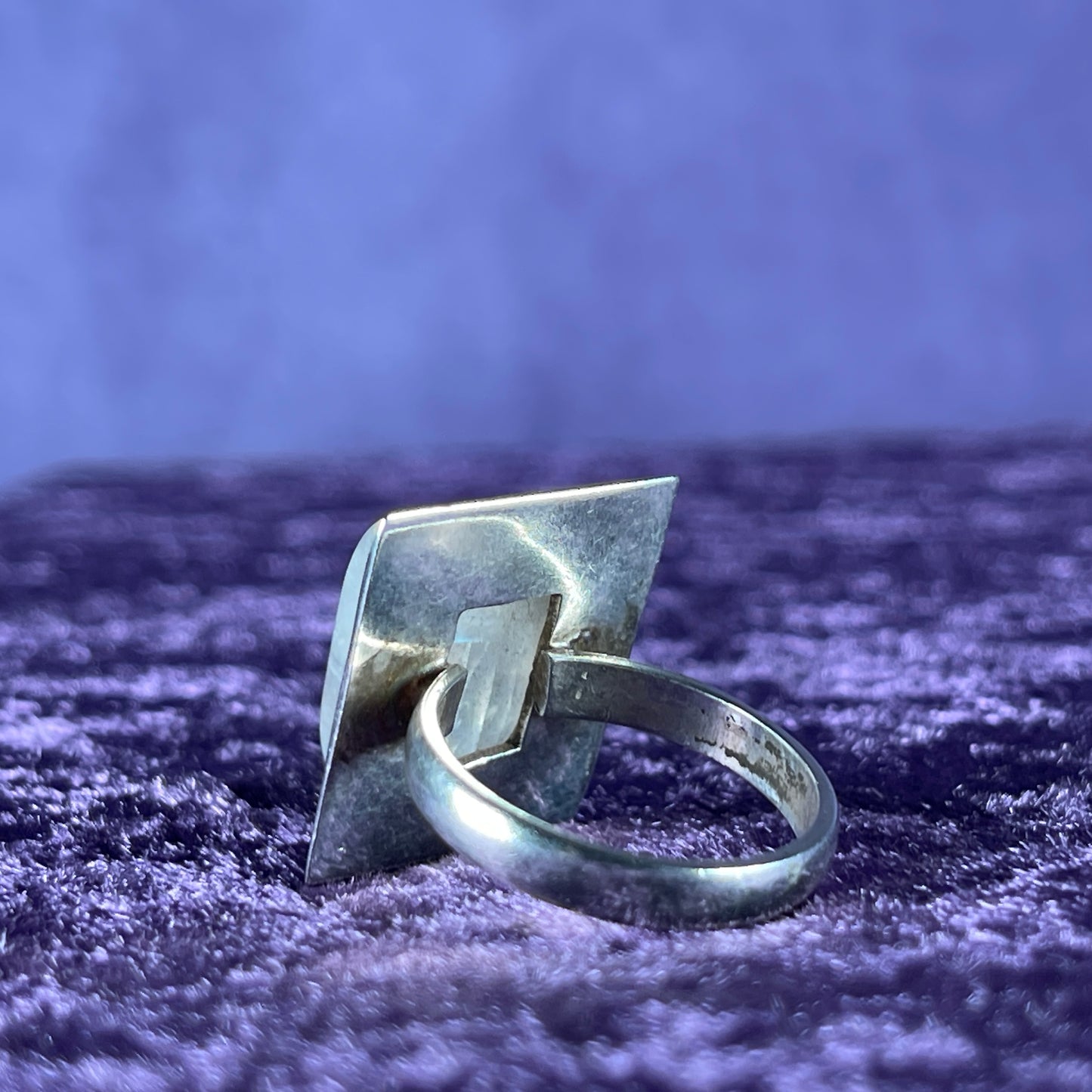 Vintage Sterling Silver 925 Square Framed Moonstone Silver Ring Size S.5 / 9.5