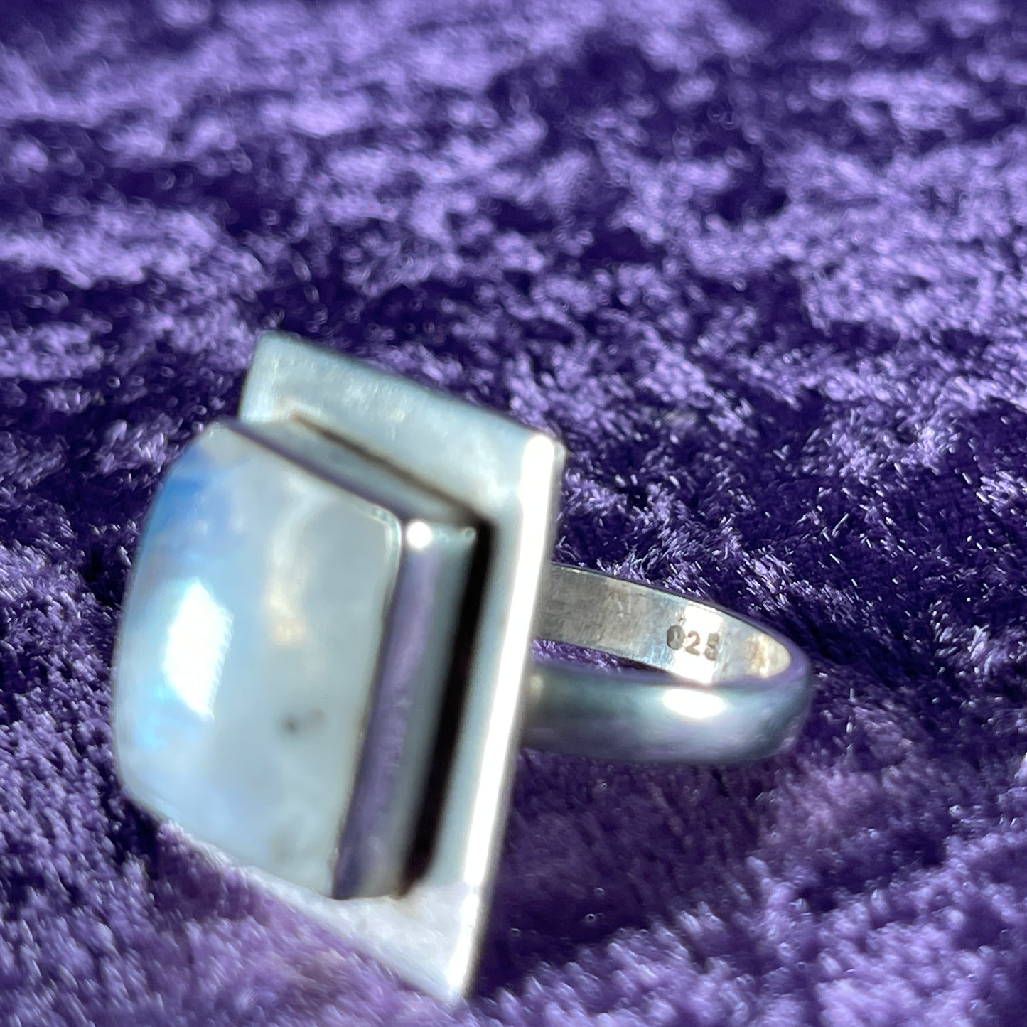 Vintage Sterling Silver 925 Square Framed Moonstone Silver Ring Size S.5 / 9.5